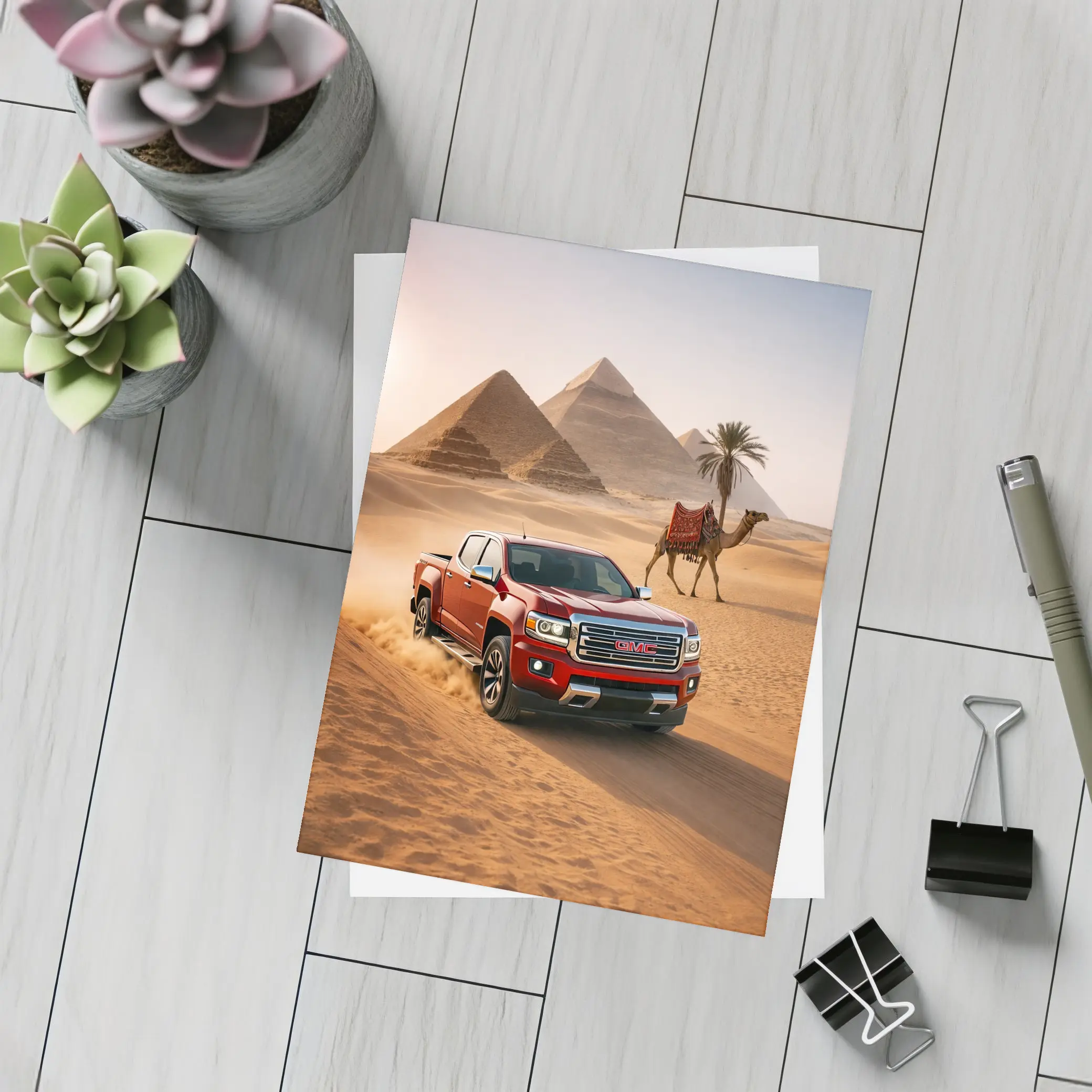 GMC Canyon Red Truck Egypt Pyramids Desert – Postcards