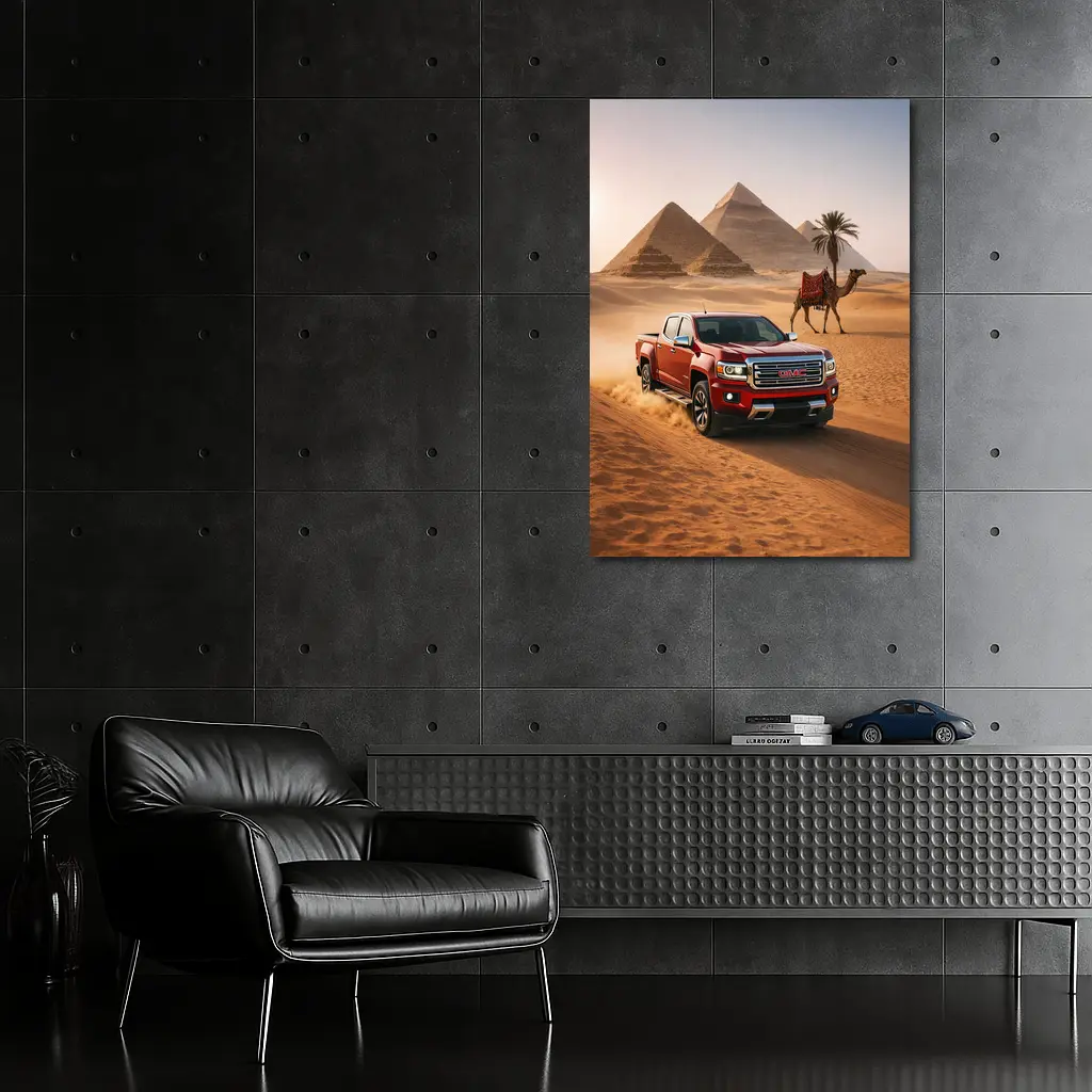 GMC Canyon Red Truck Egypt Pyramids Desert – Wall Art