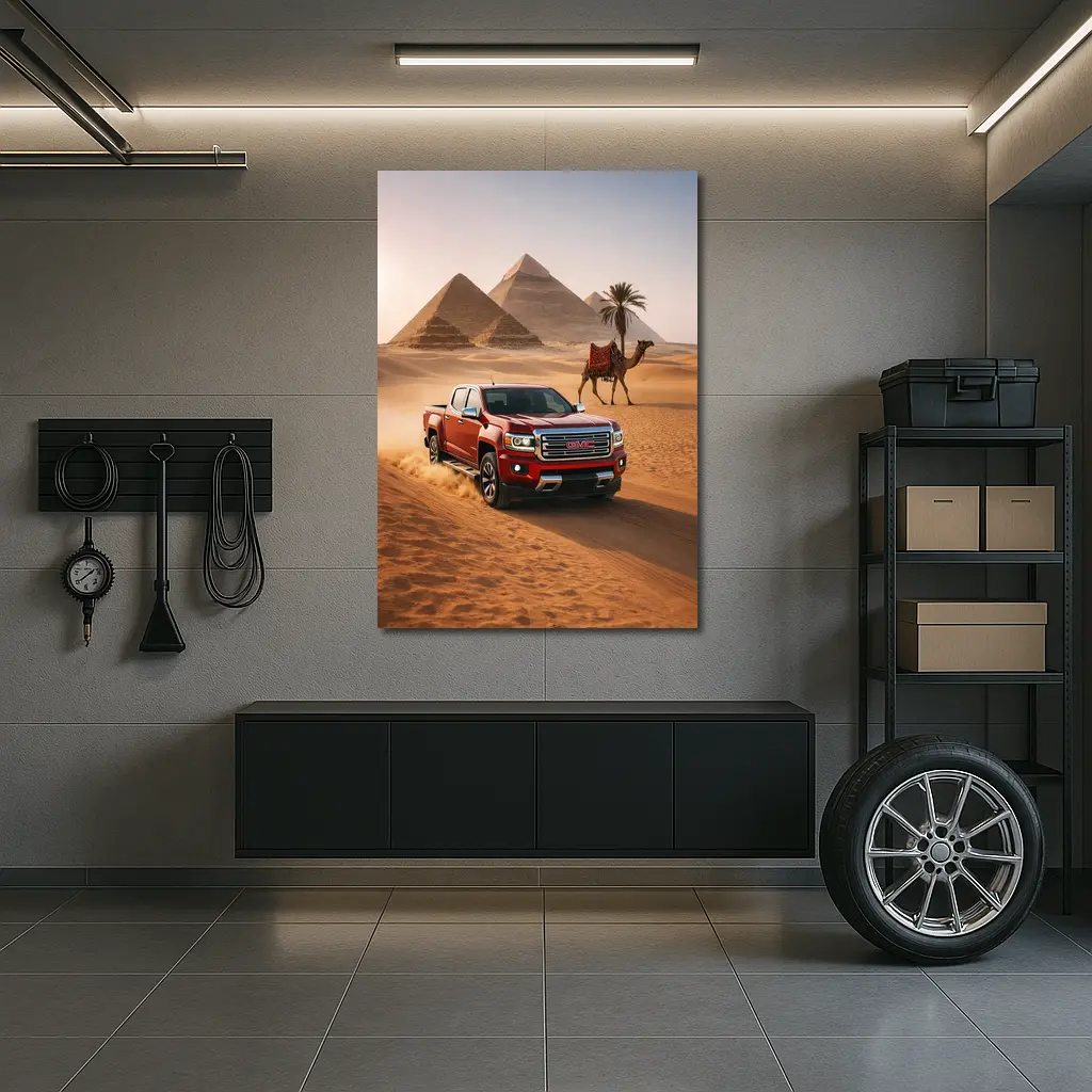 GMC Canyon Red Truck Egypt Pyramids Desert – Wall Art
