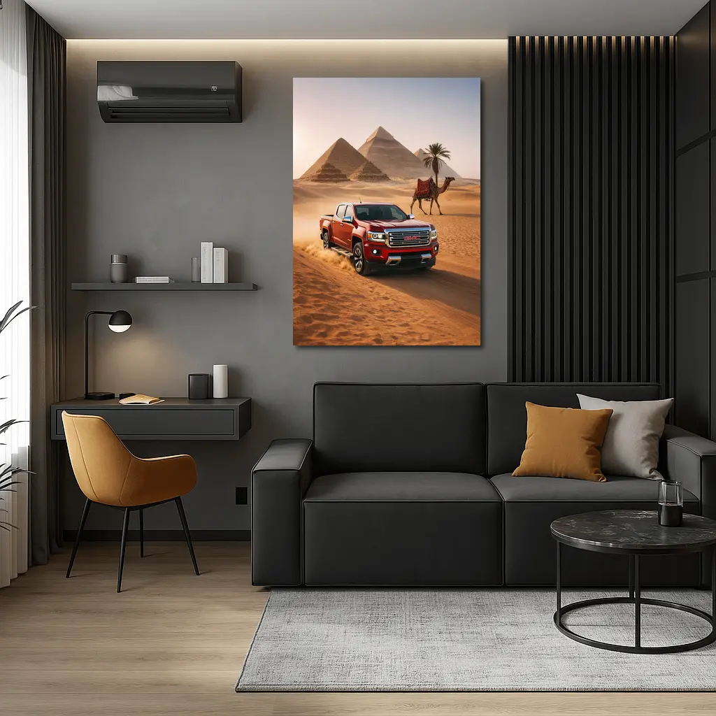 GMC Canyon Red Truck Egypt Pyramids Desert – Wall Art