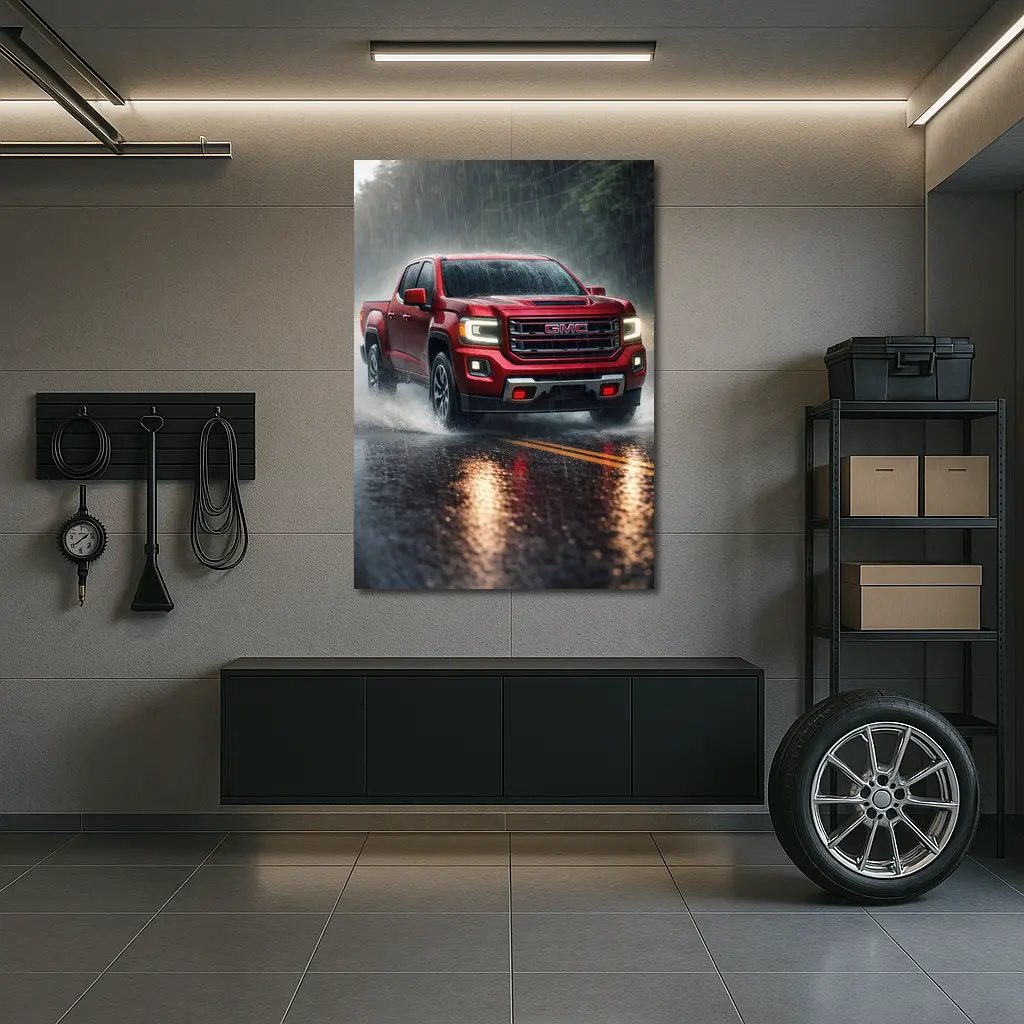 GMC Canyon Truck Driving In Heavy Rain – Wall Art