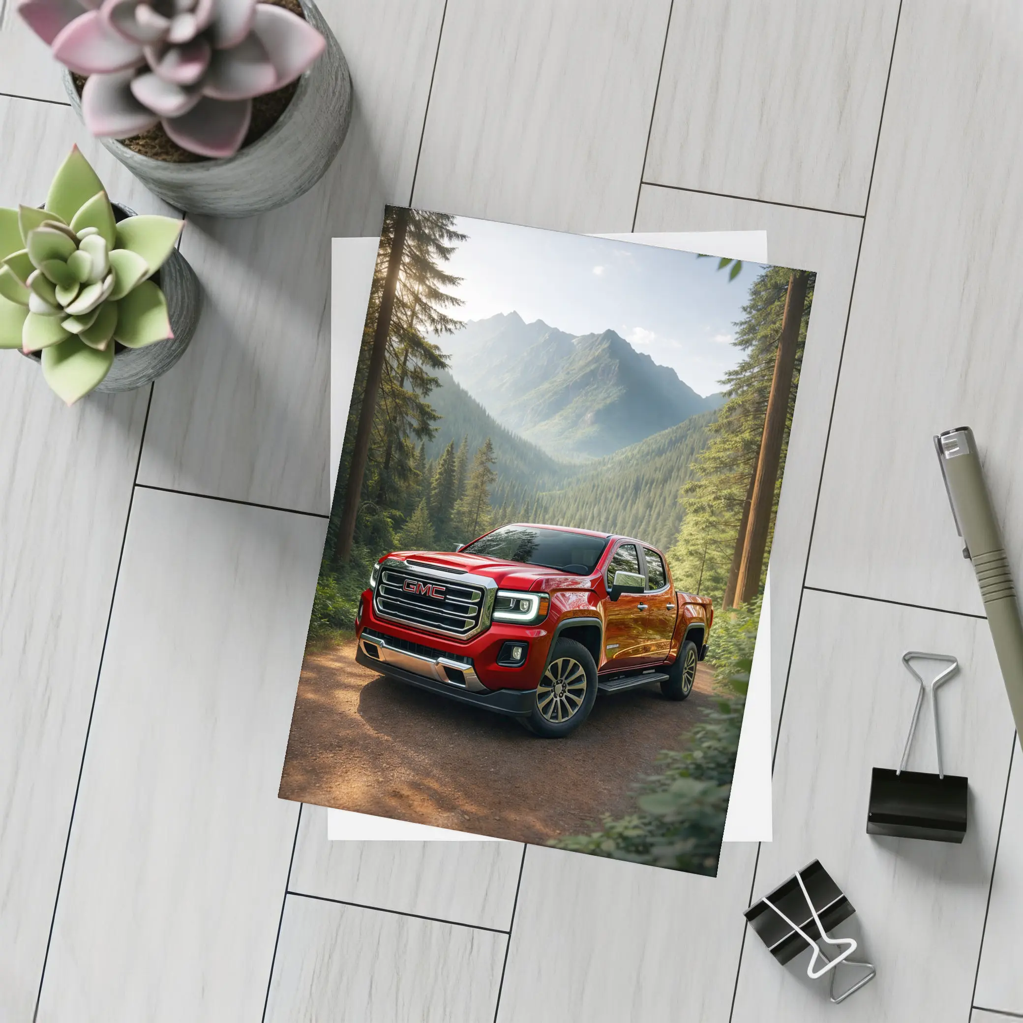 GMC Canyon Red Truck Mountain Forest Trail – Postcards
