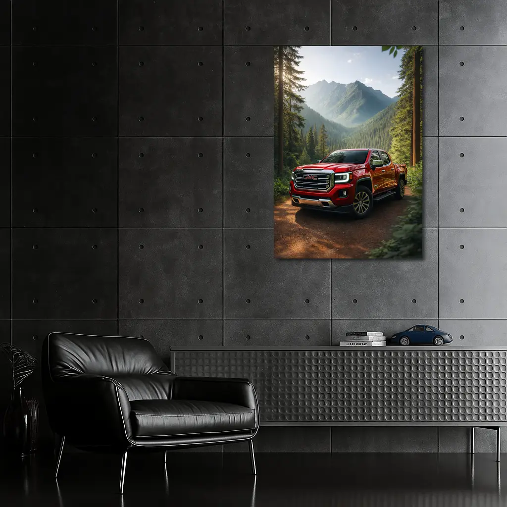 GMC Canyon Red Truck Mountain Forest Trail – Wall Art