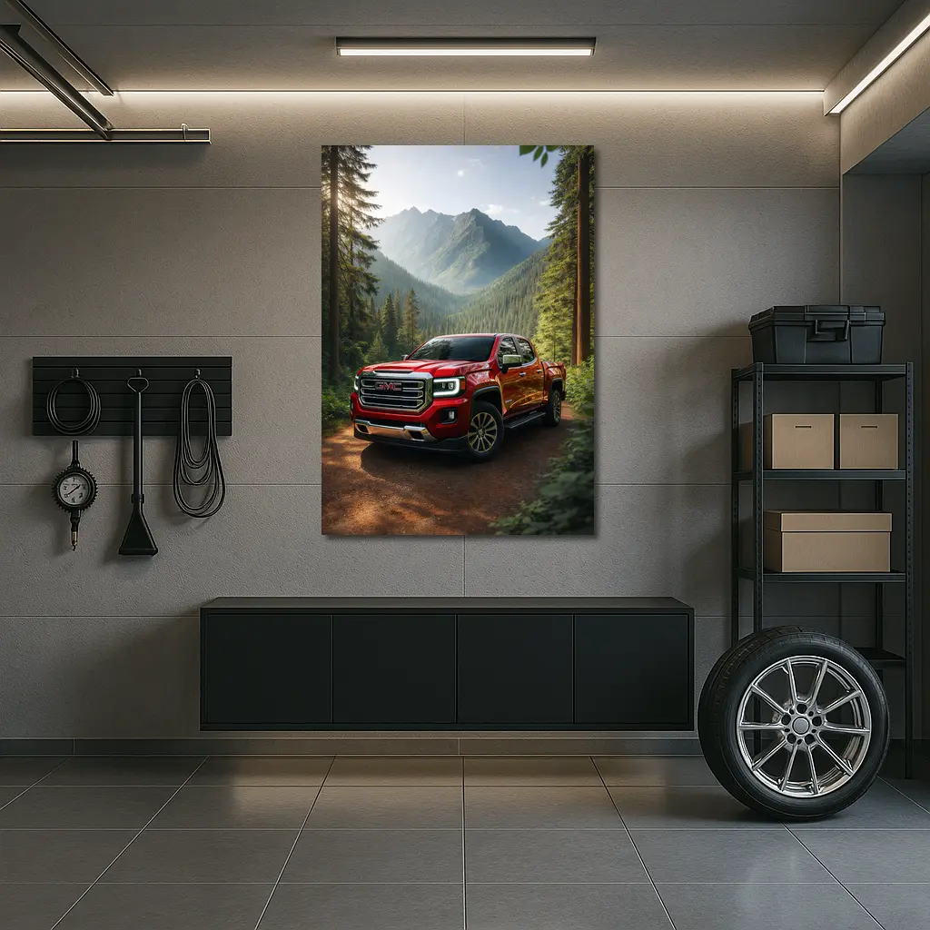 GMC Canyon Red Truck Mountain Forest Trail – Wall Art