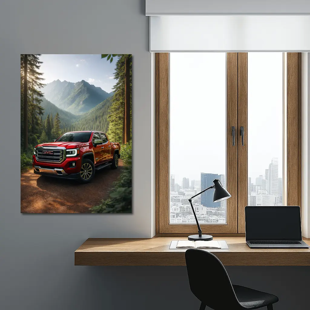 GMC Canyon Red Truck Mountain Forest Trail – Wall Art
