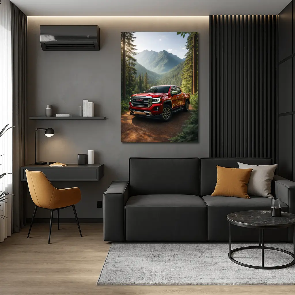 GMC Canyon Red Truck Mountain Forest Trail – Wall Art