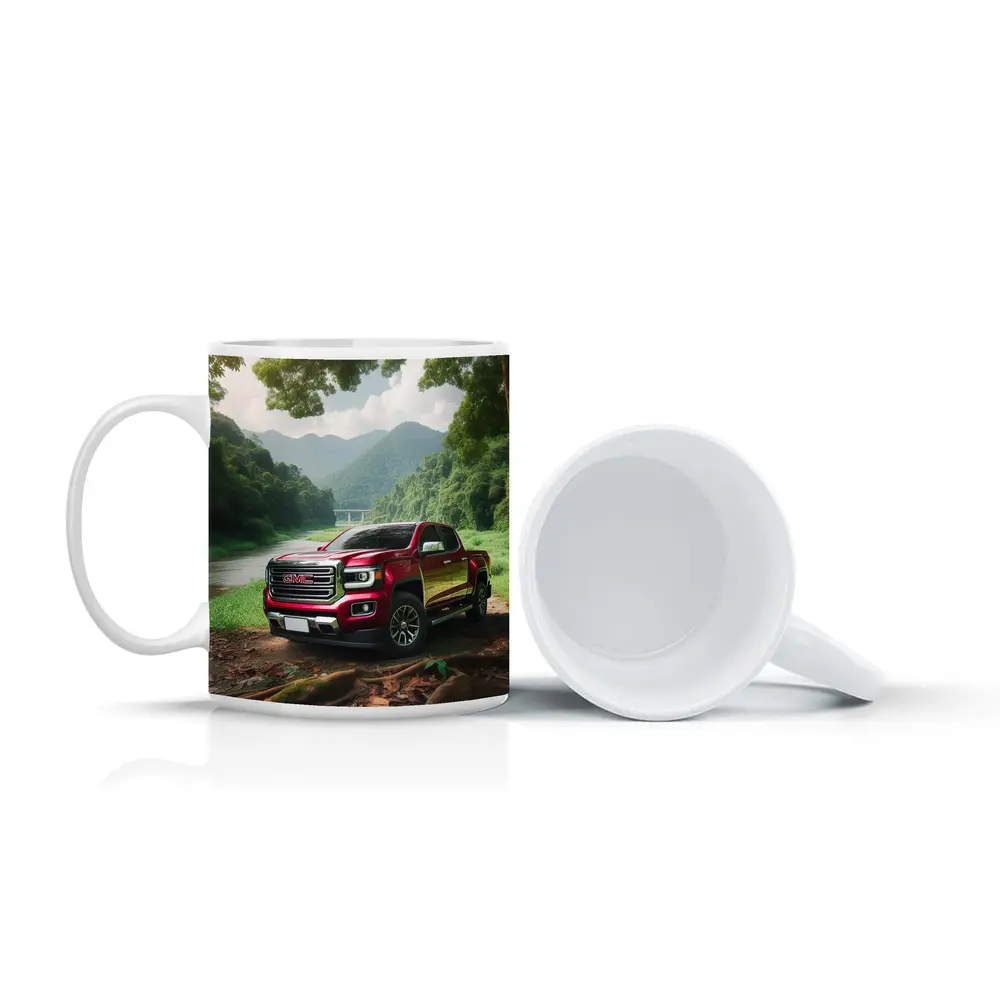 GMC Canyon Red Truck Forest River Setting – Mugs