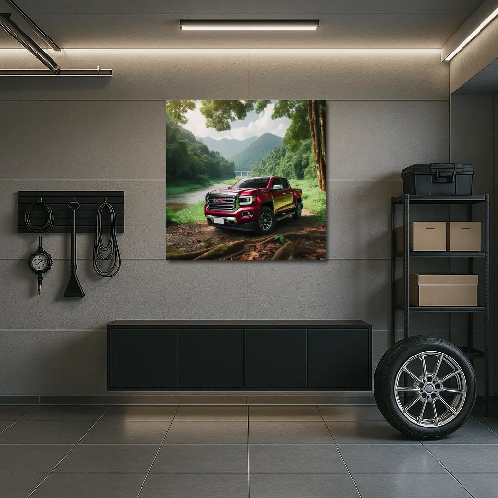 GMC Canyon Red Truck Forest River Setting – Wall Art