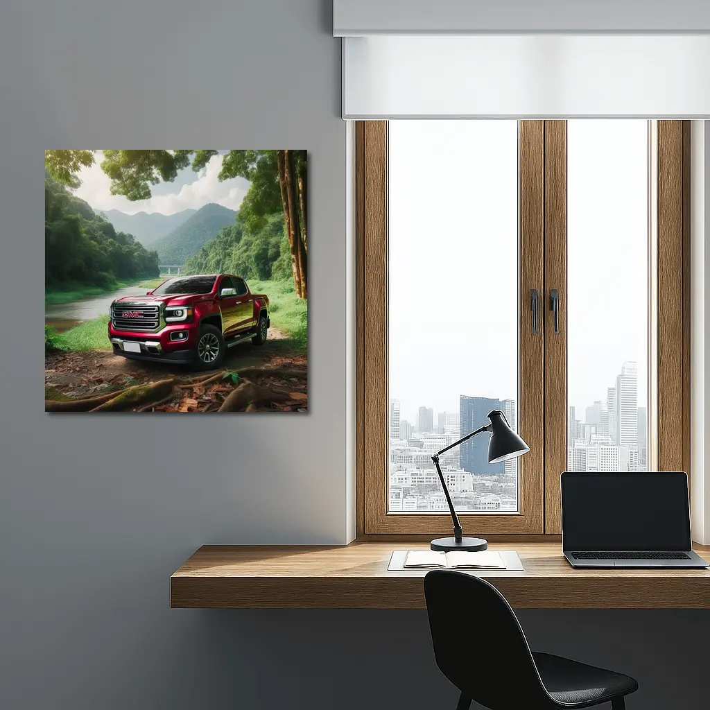 GMC Canyon Red Truck Forest River Setting – Wall Art