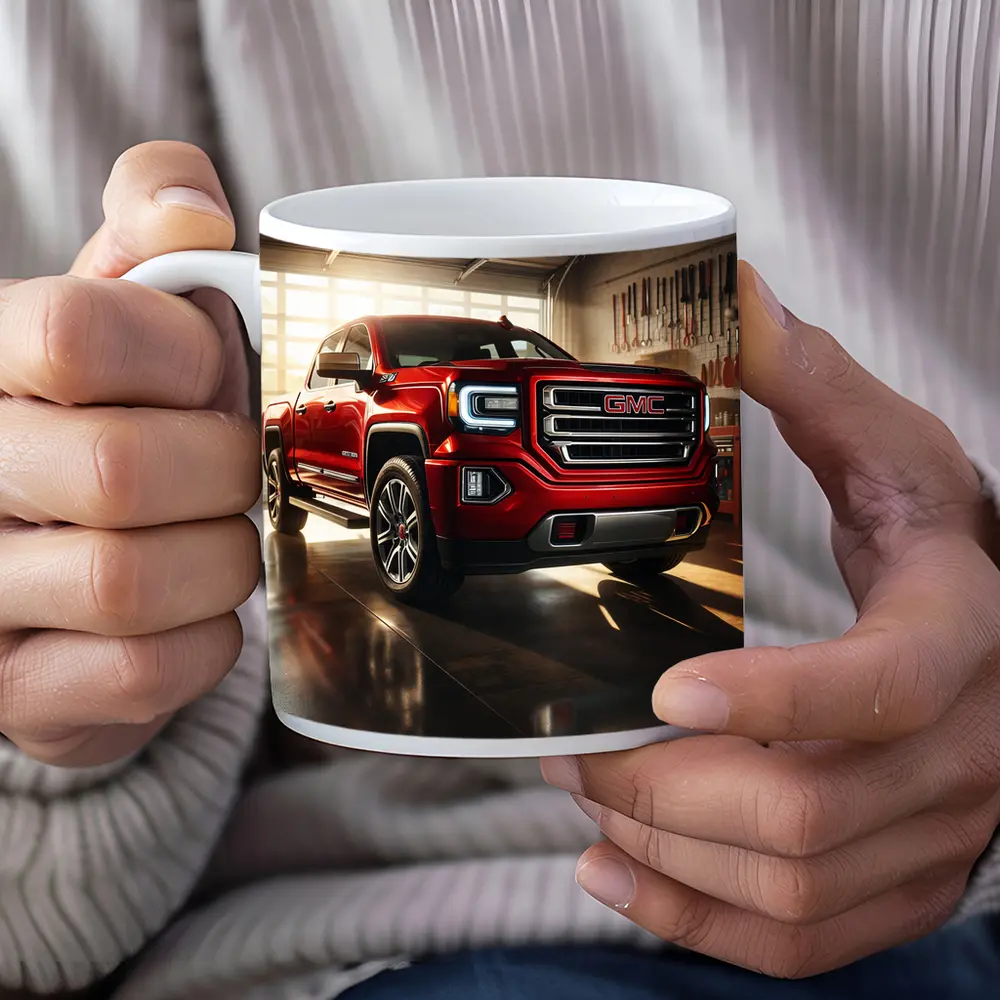 GMC Sierra Red Truck Garage Setting – Mugs