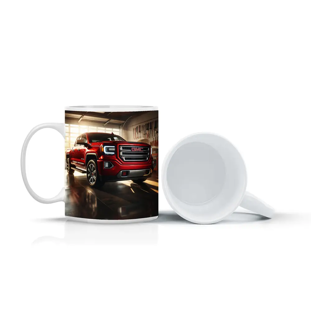 GMC Sierra Red Truck Garage Setting – Mugs