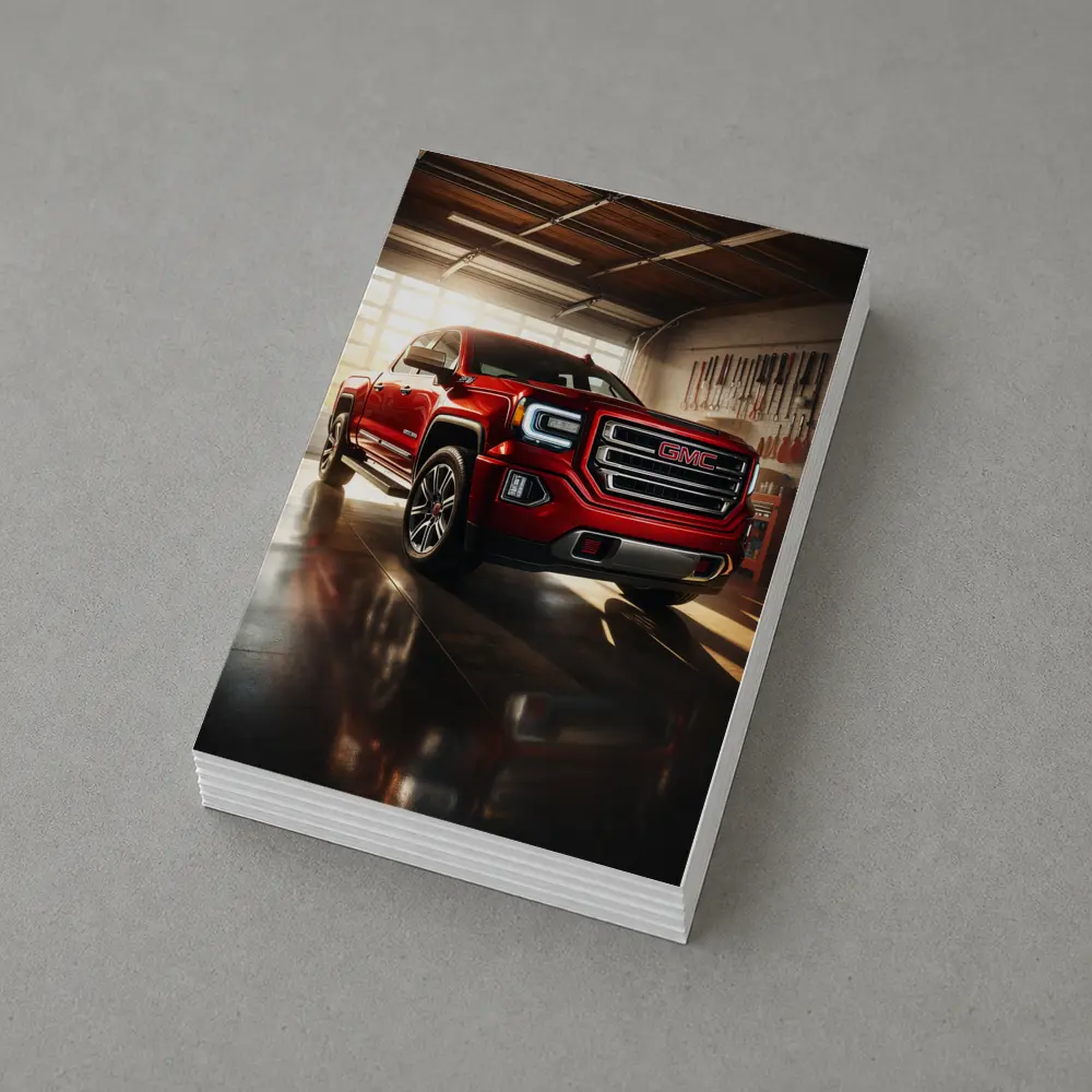 GMC Sierra Red Truck Garage Setting – Postcards