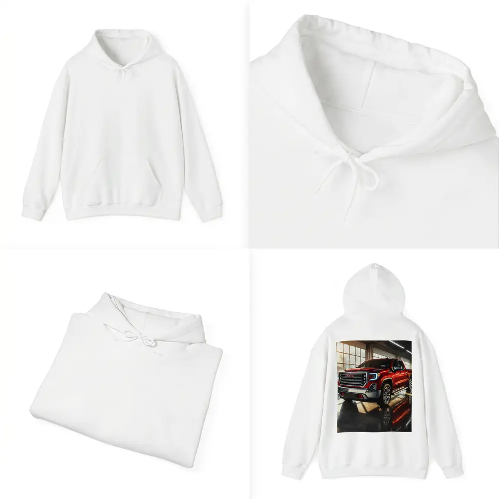 GMC Sierra Red Truck Garage Setting – Hoodies
