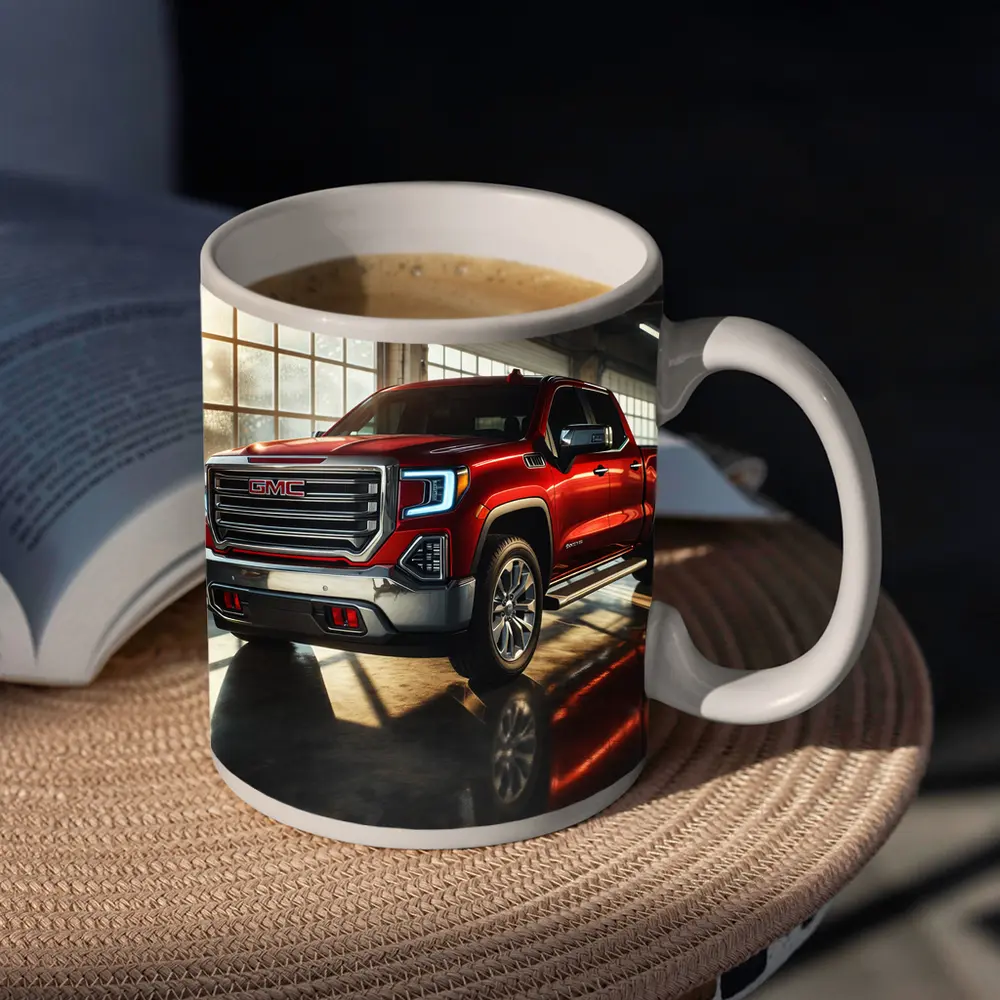 GMC Sierra Red Truck Garage Setting – Mugs