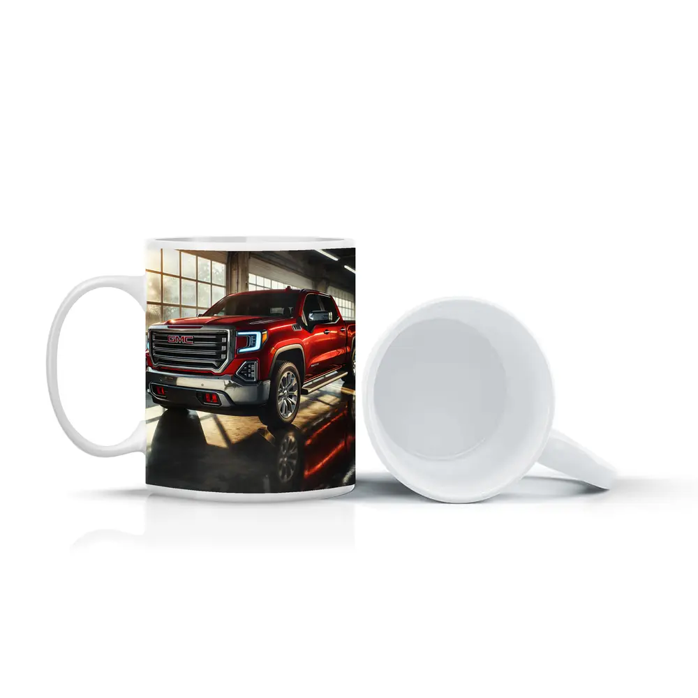 GMC Sierra Red Truck Garage Setting – Mugs