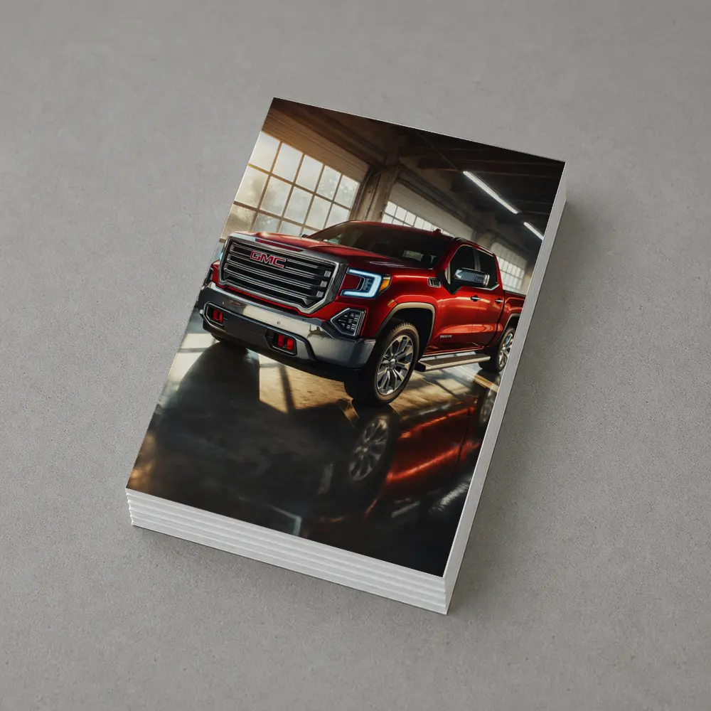 GMC Sierra Red Truck Garage Setting – Postcards