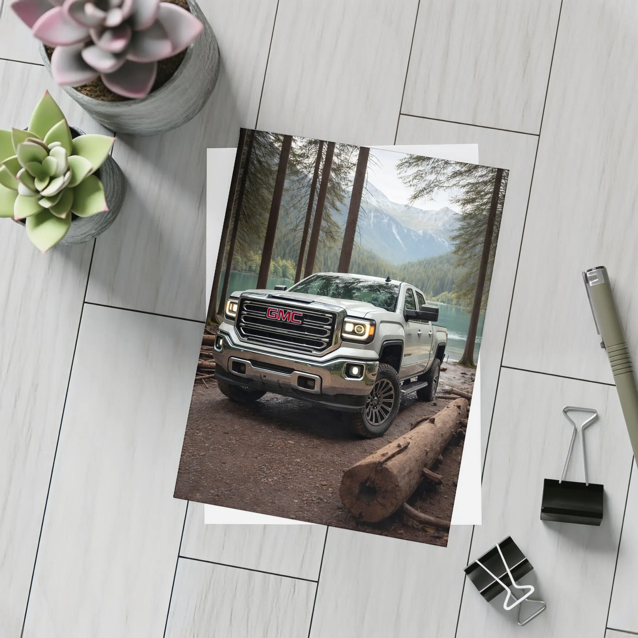 GMC Sierra Truck Forest Mountain Lake – Postcards