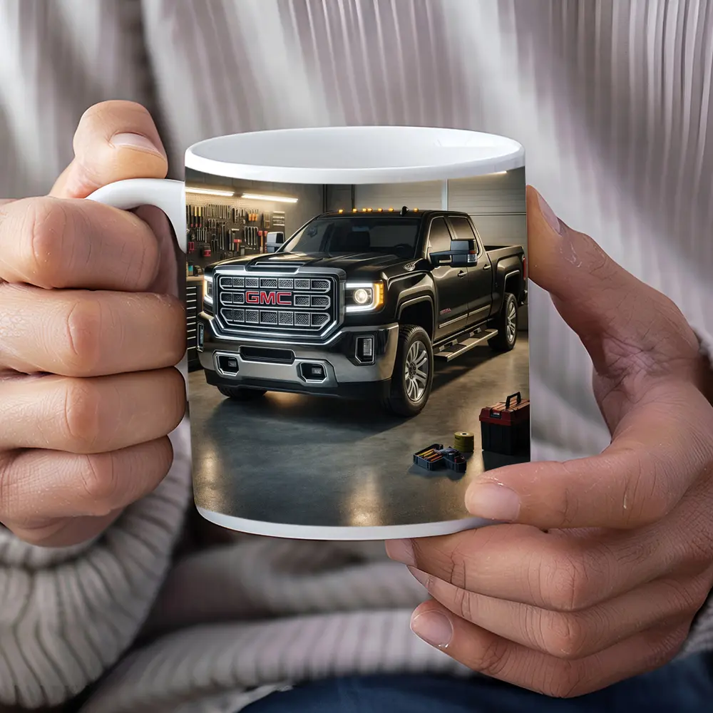 GMC Sierra Black Truck Inside Garage – Mugs