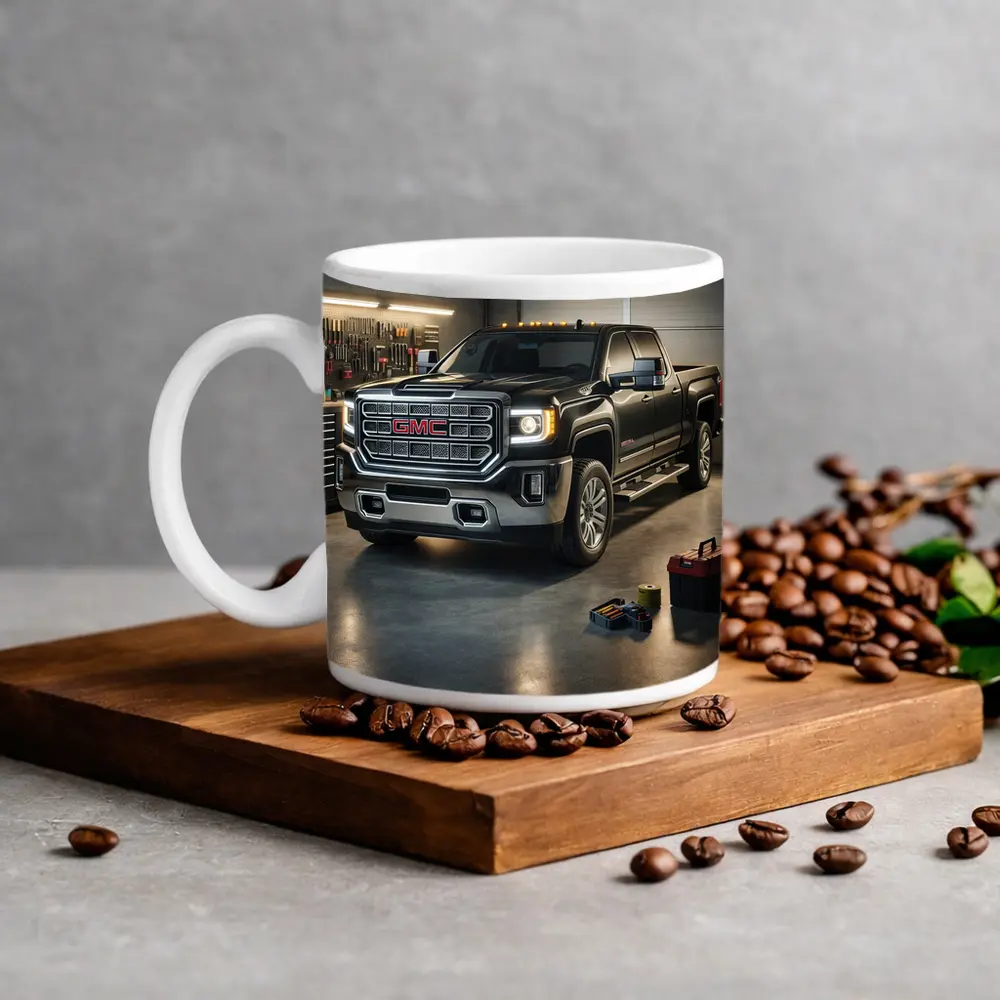 GMC Sierra Black Truck Inside Garage – Mugs