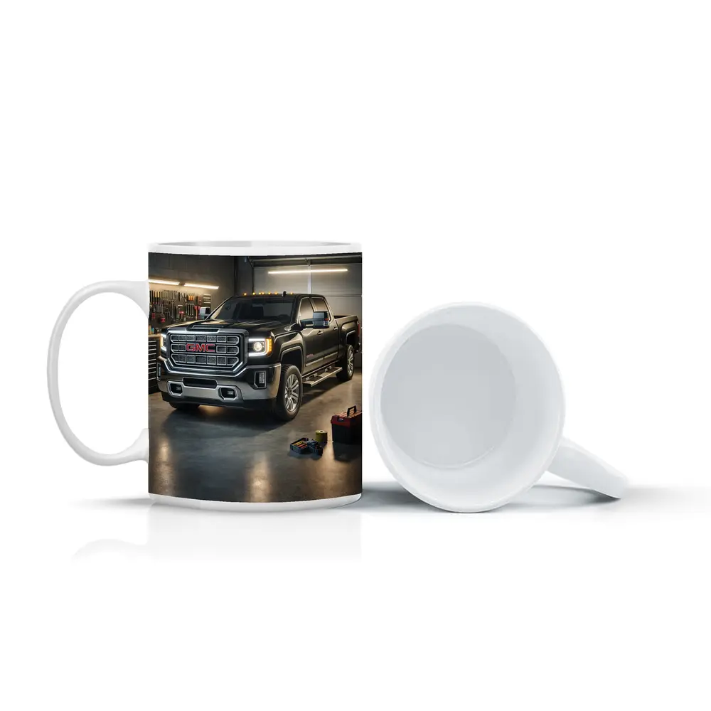GMC Sierra Black Truck Inside Garage – Mugs