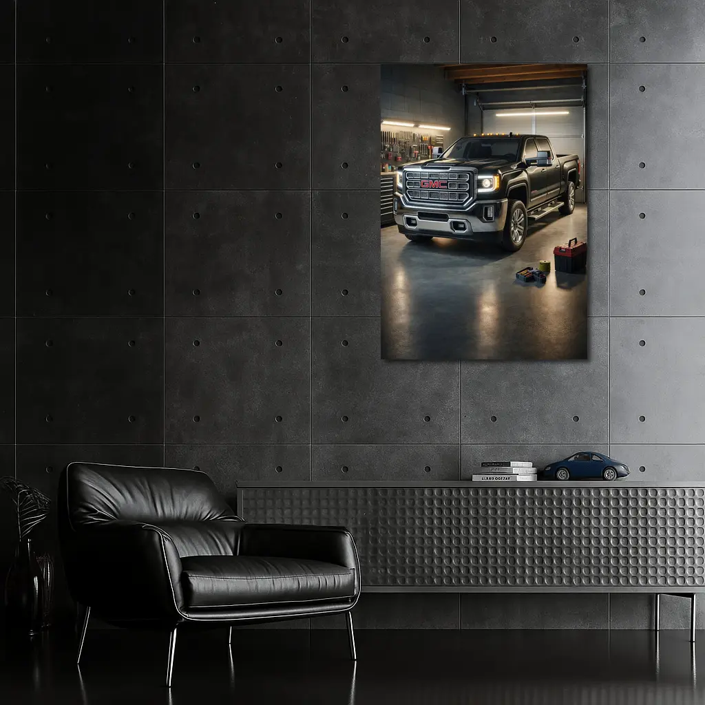 GMC Sierra Black Truck Inside Garage – Wall Art