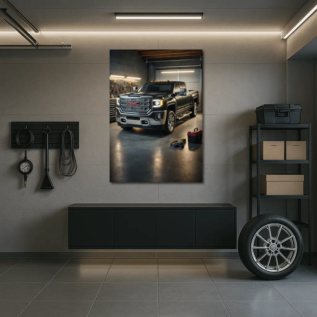 GMC Sierra Black Truck Inside Garage – Wall Art