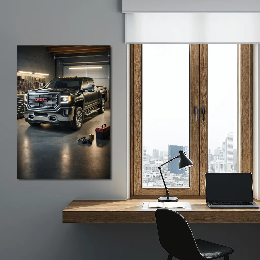 GMC Sierra Black Truck Inside Garage – Wall Art