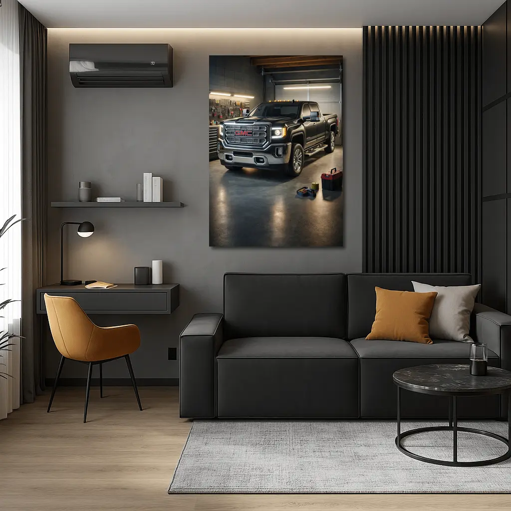 GMC Sierra Black Truck Inside Garage – Wall Art