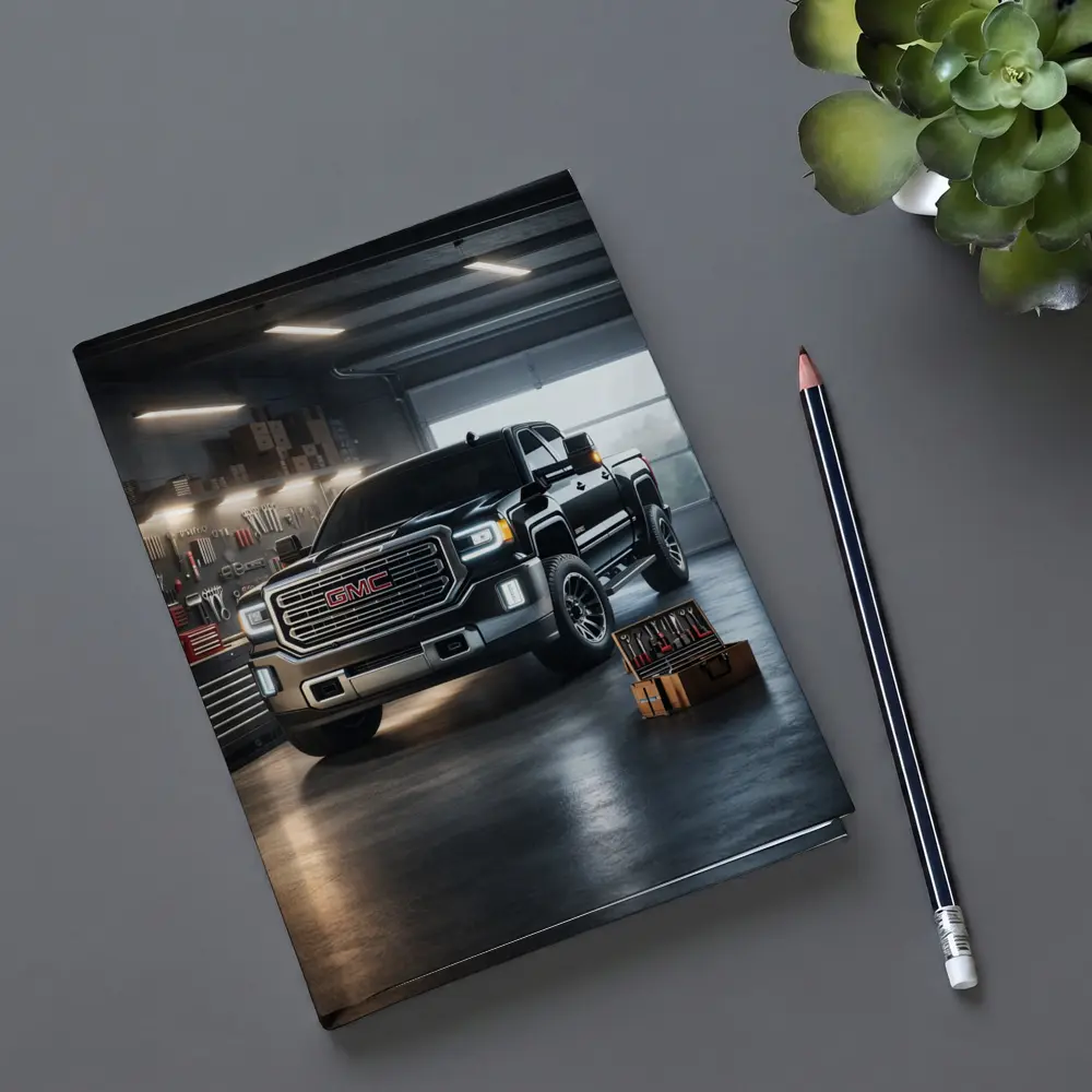 GMC Sierra Truck Black Garage Workshop Scene – Notebooks