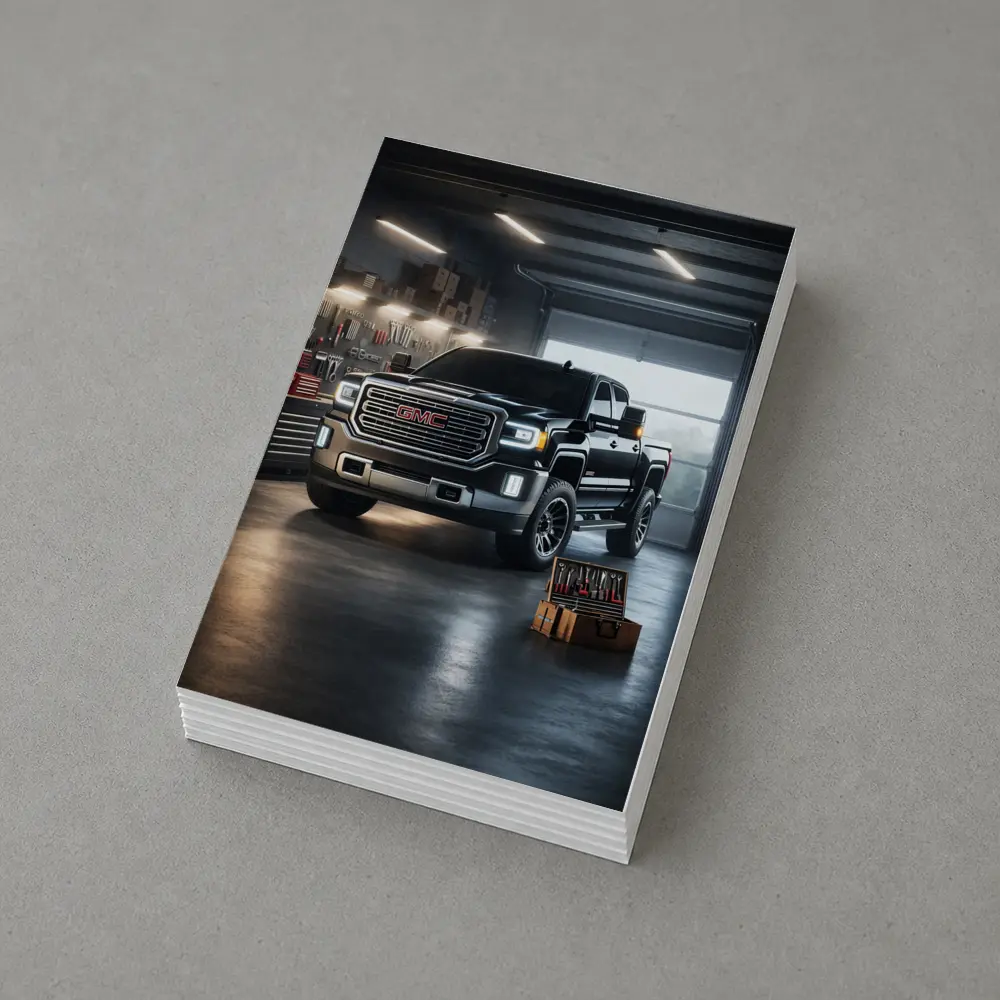 GMC Sierra Truck Black Garage Workshop Scene – Postcards