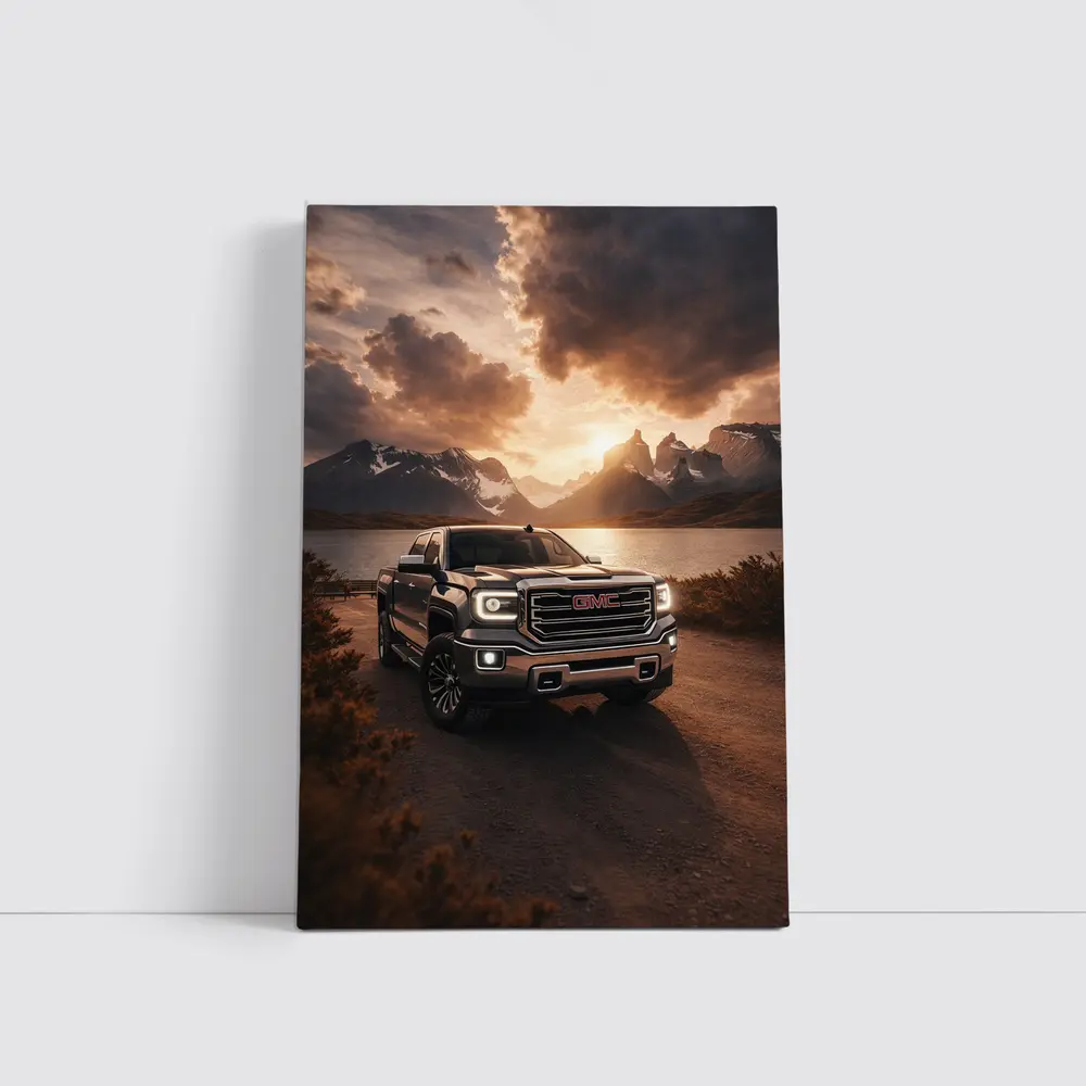 GMC Sierra Truck Mountain Lake Sunset – Wall Art
