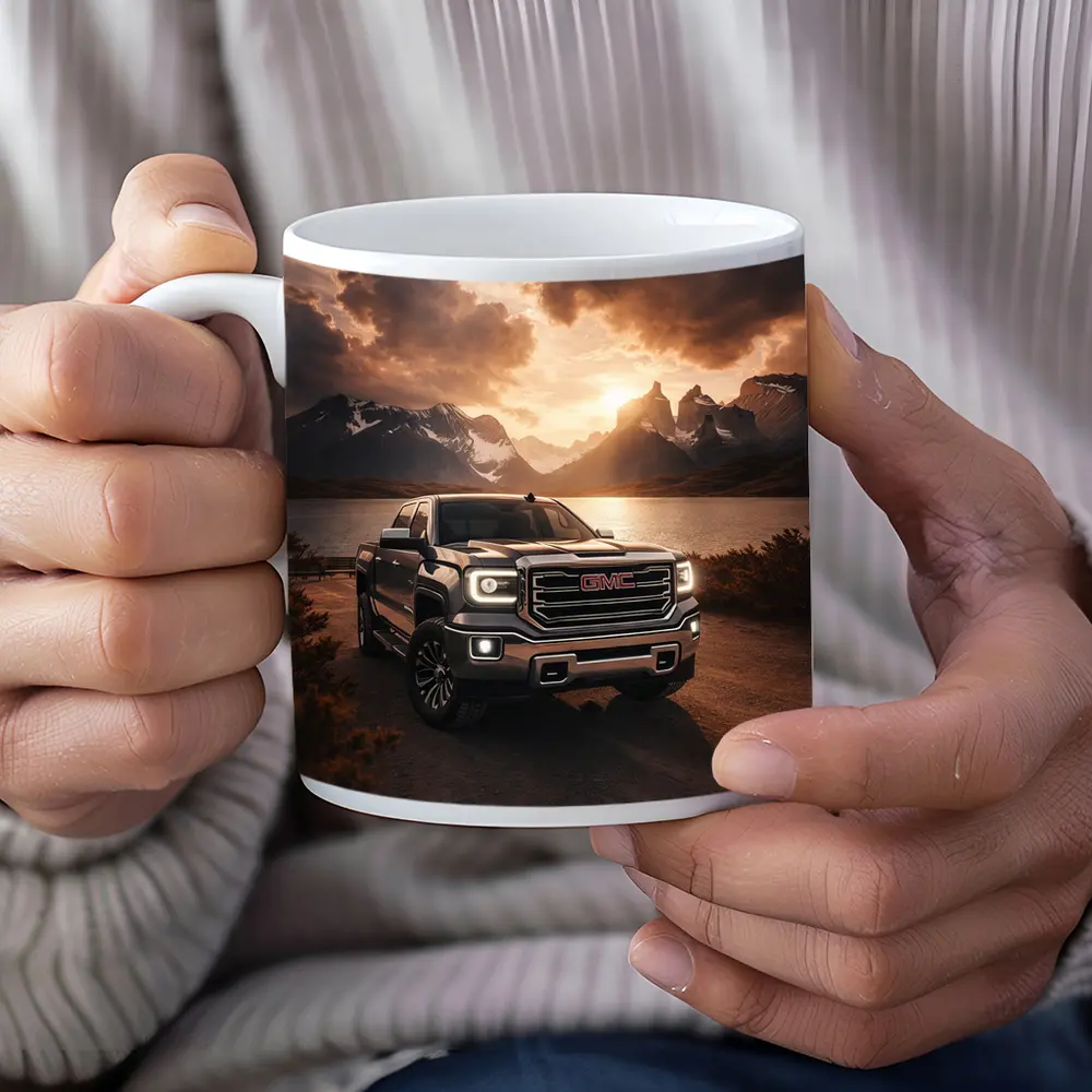 GMC Sierra Truck Mountain Lake Sunset – Mugs