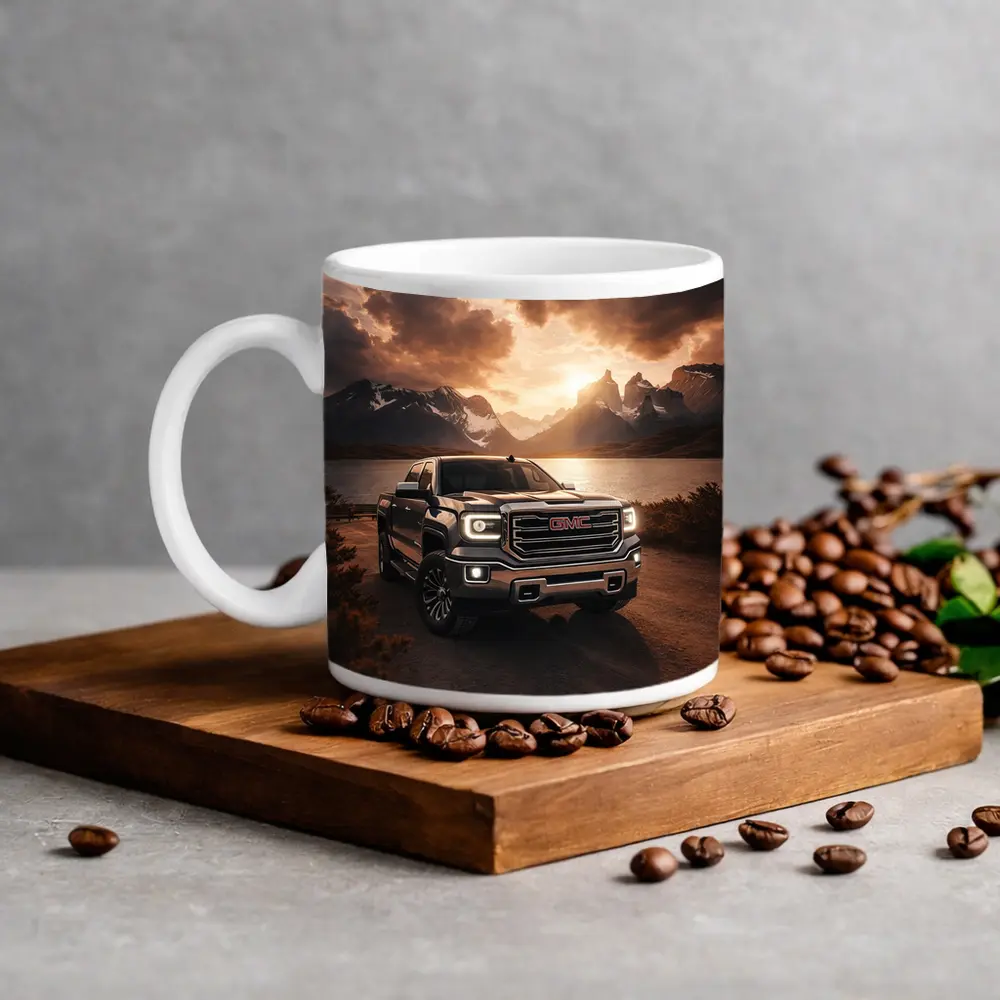 GMC Sierra Truck Mountain Lake Sunset – Mugs