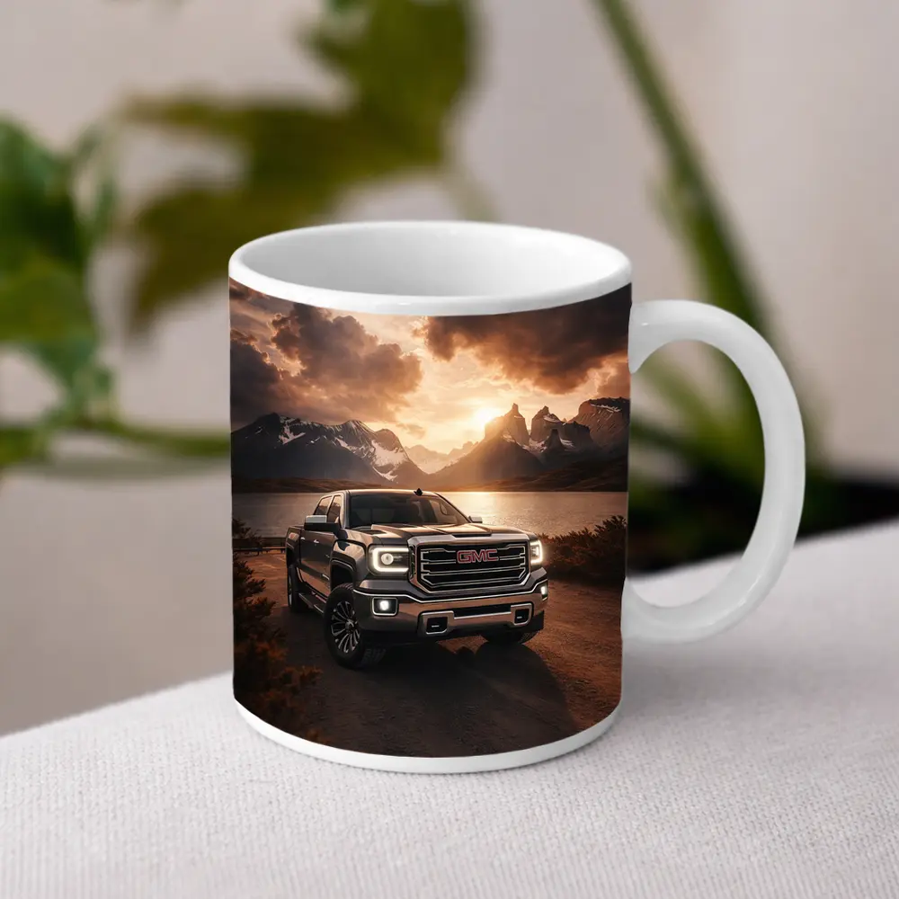 GMC Sierra Truck Mountain Lake Sunset – Mugs