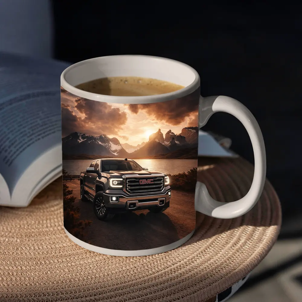 GMC Sierra Truck Mountain Lake Sunset – Mugs
