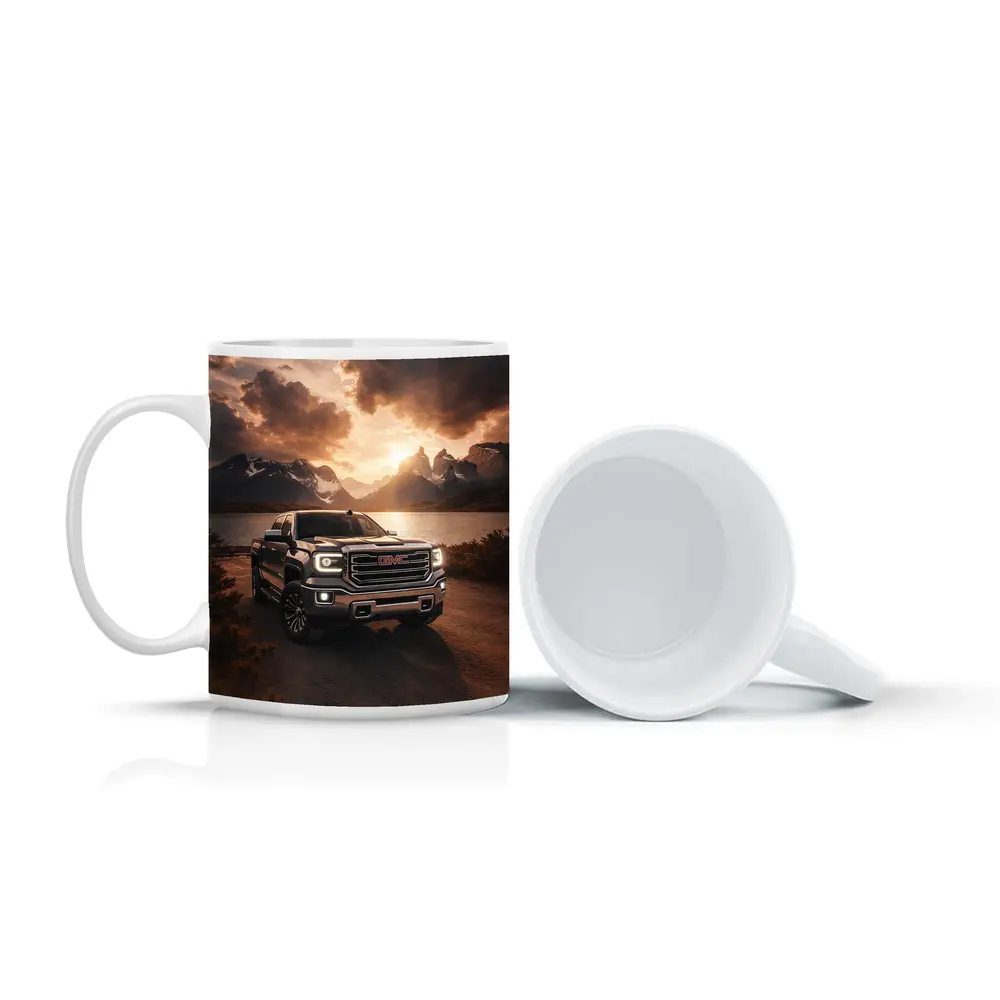 GMC Sierra Truck Mountain Lake Sunset – Mugs
