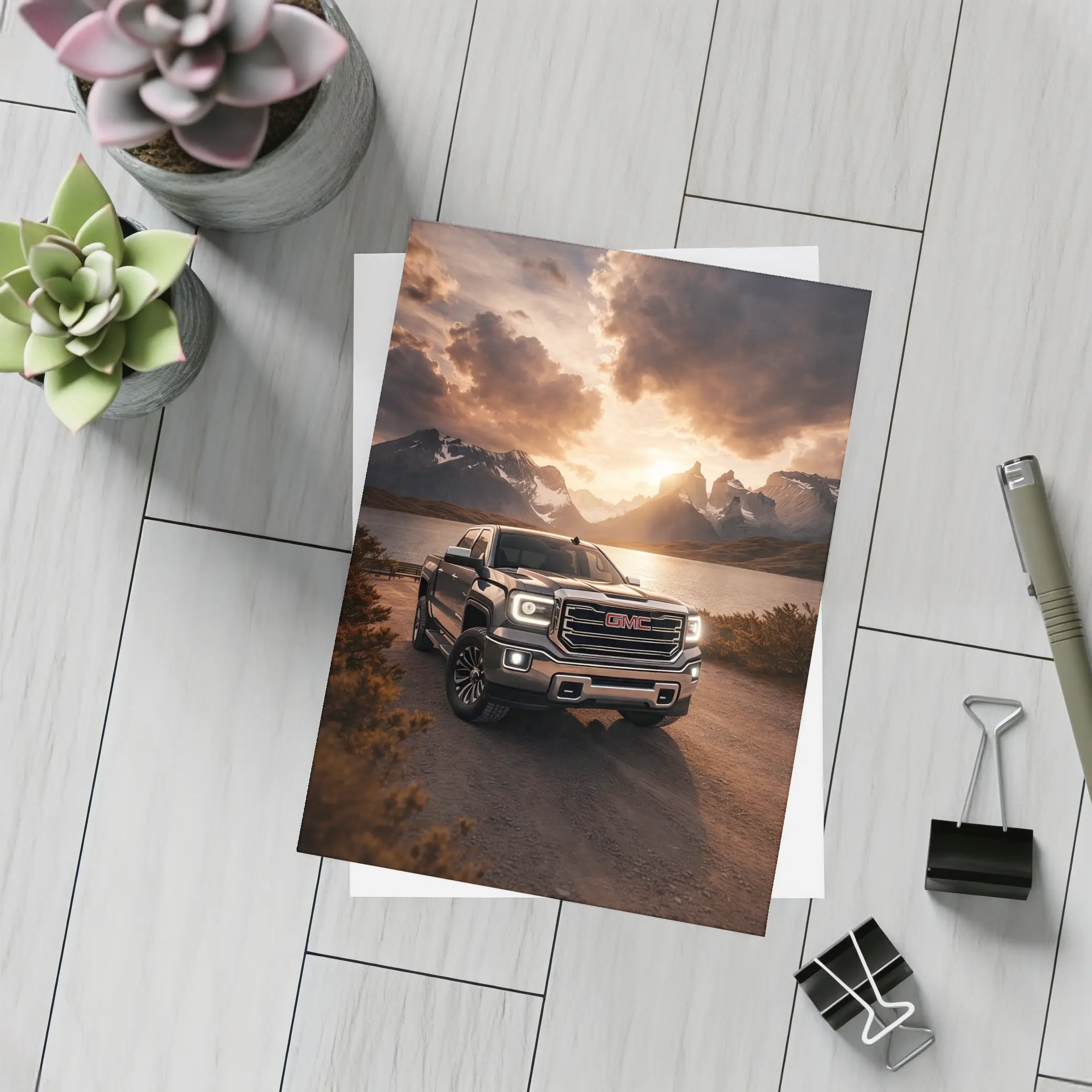 GMC Sierra Truck Mountain Lake Sunset – Postcards
