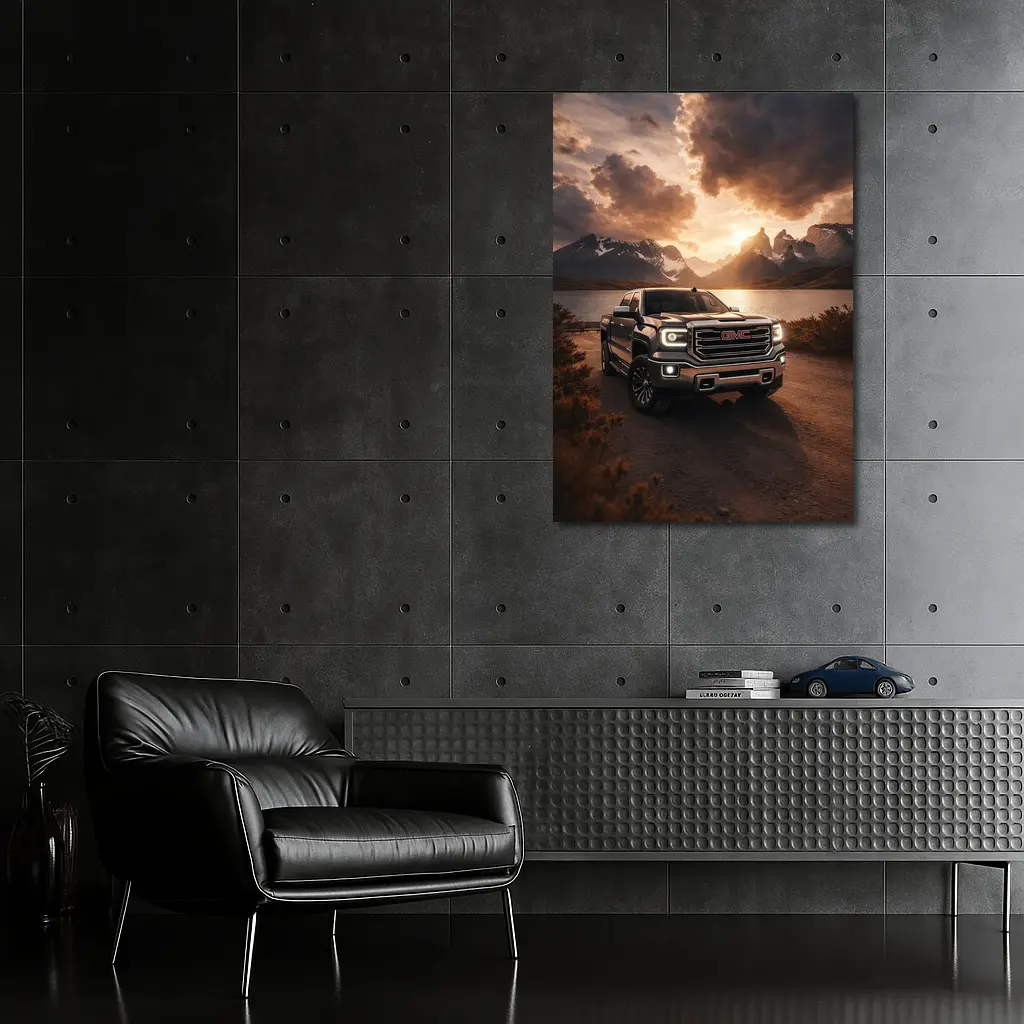GMC Sierra Truck Mountain Lake Sunset – Wall Art