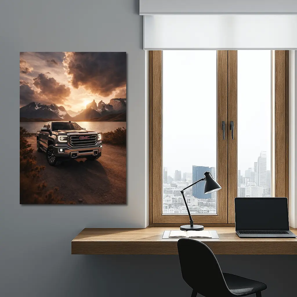GMC Sierra Truck Mountain Lake Sunset – Wall Art