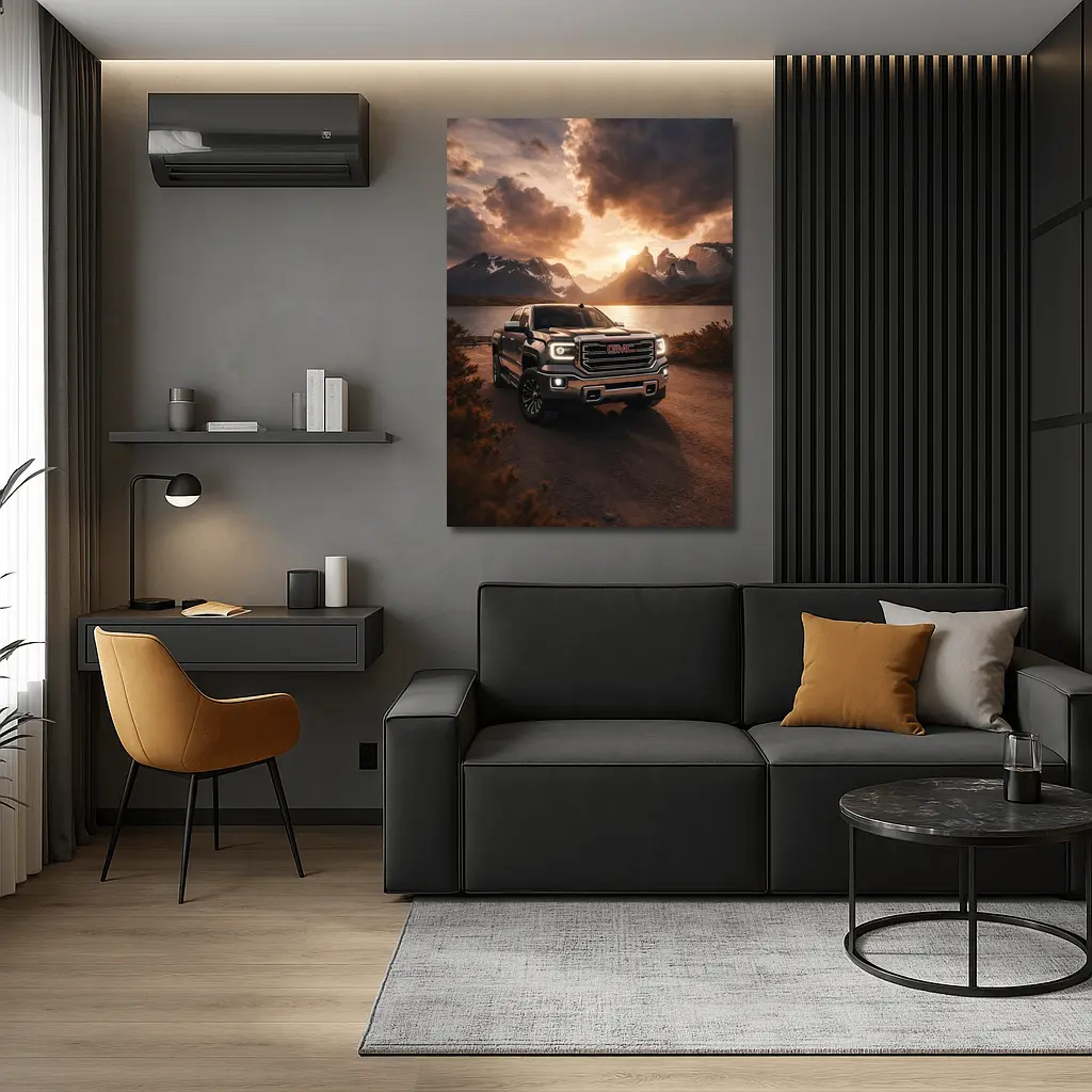 GMC Sierra Truck Mountain Lake Sunset – Wall Art