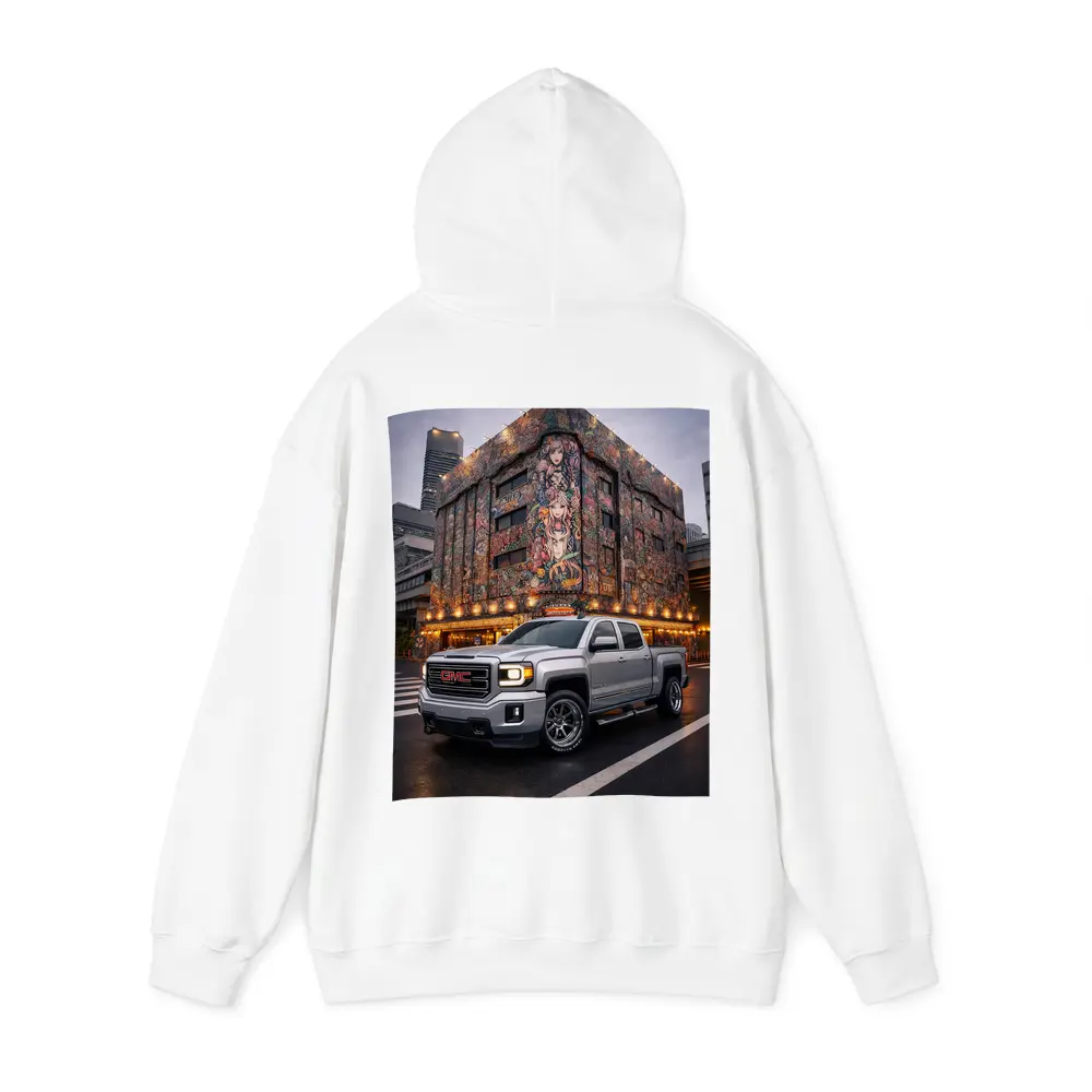 GMC Sierra Truck Parked Near Mural Building – Hoodies