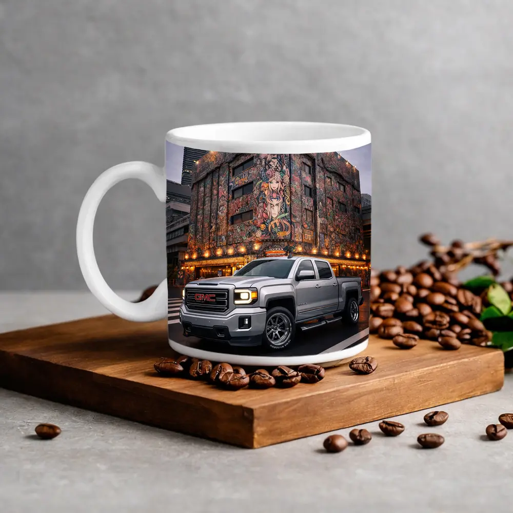 GMC Sierra Truck Parked Near Mural Building – Mugs