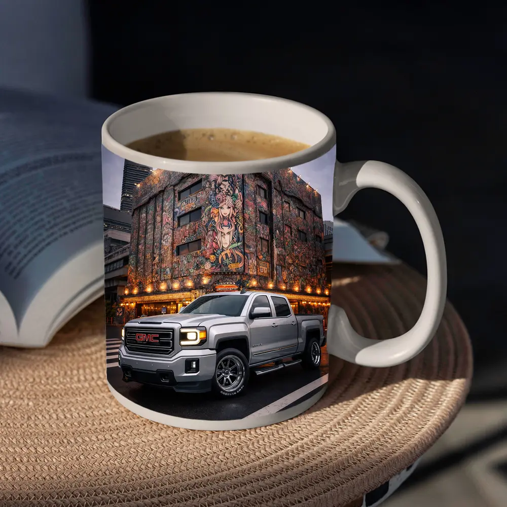 GMC Sierra Truck Parked Near Mural Building – Mugs