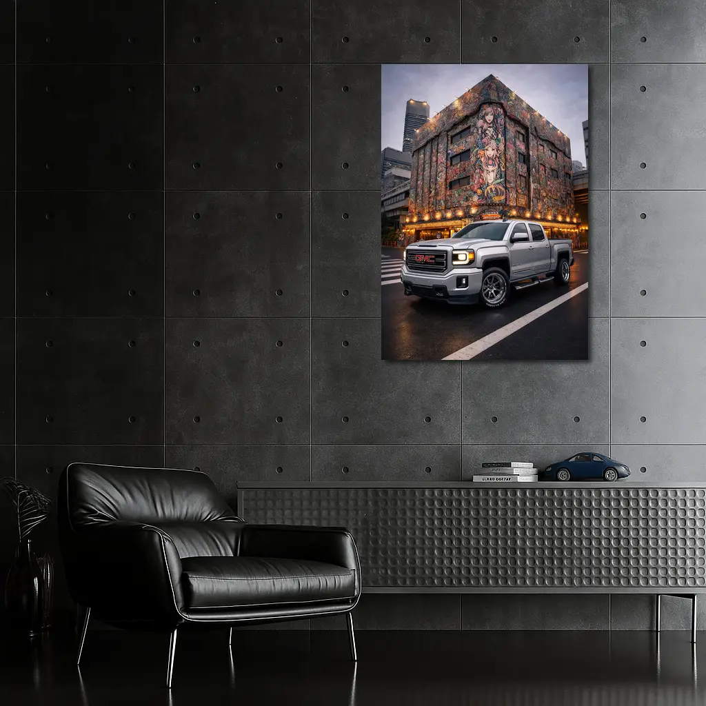 GMC Sierra Truck Parked Near Mural Building – Wall Art