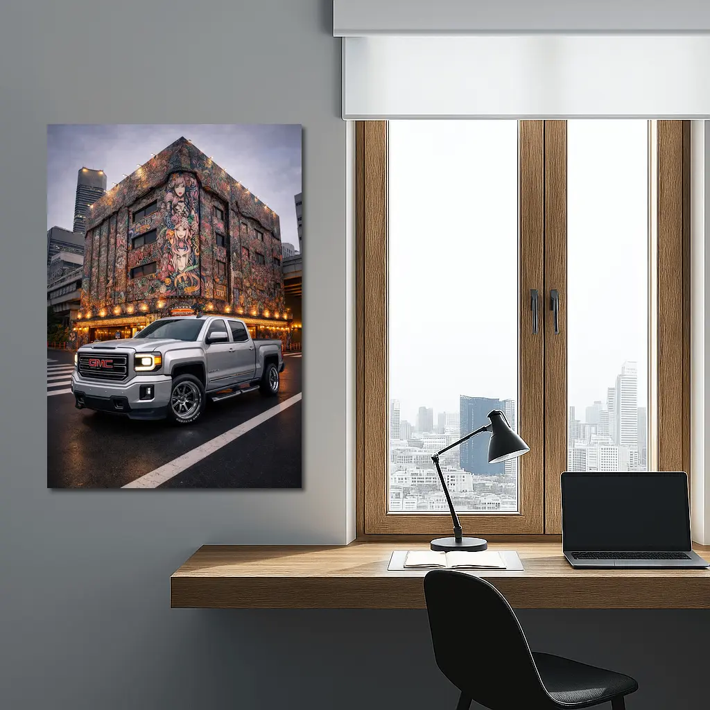 GMC Sierra Truck Parked Near Mural Building – Wall Art