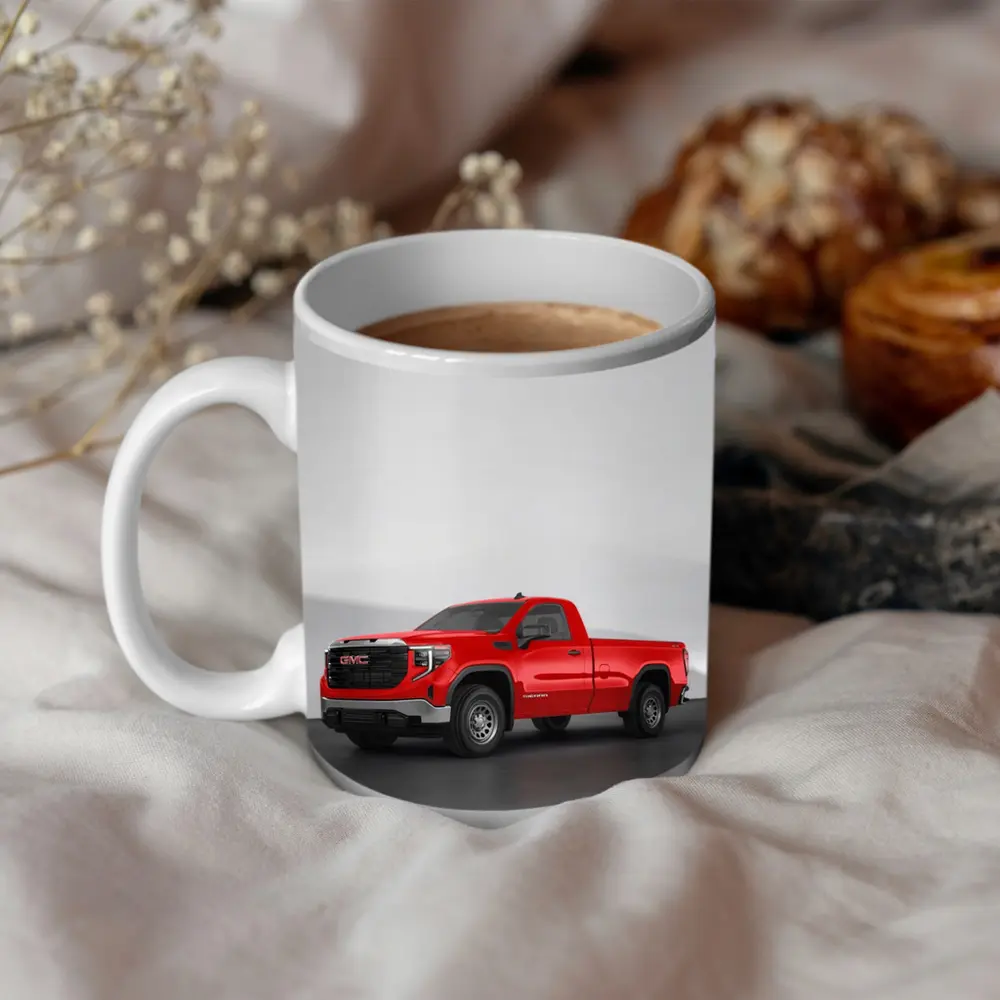 GMC Sierra Red Truck Concrete Wall Background – Mugs