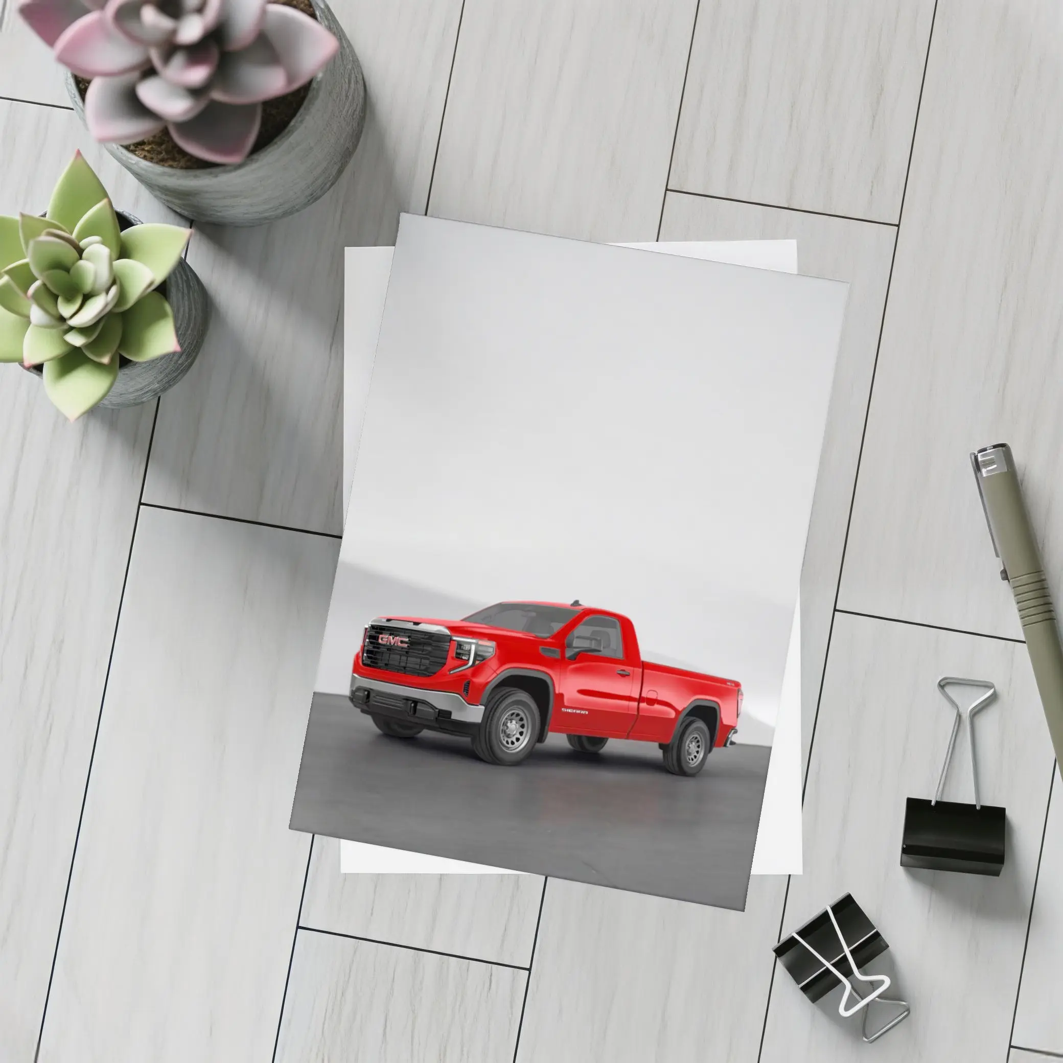 GMC Sierra Red Truck Concrete Wall Background – Postcards