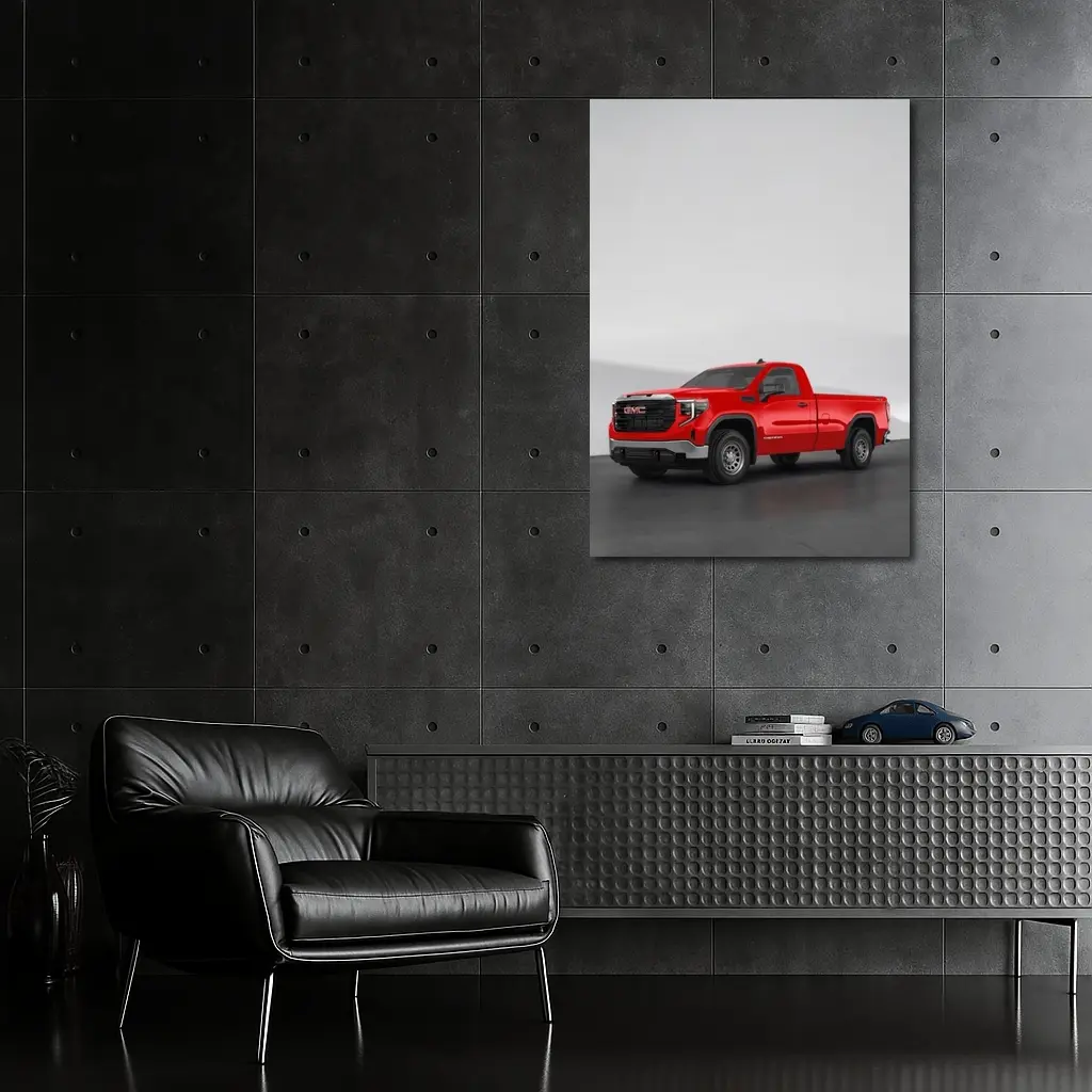 GMC Sierra Red Truck Concrete Wall Background – Wall Art