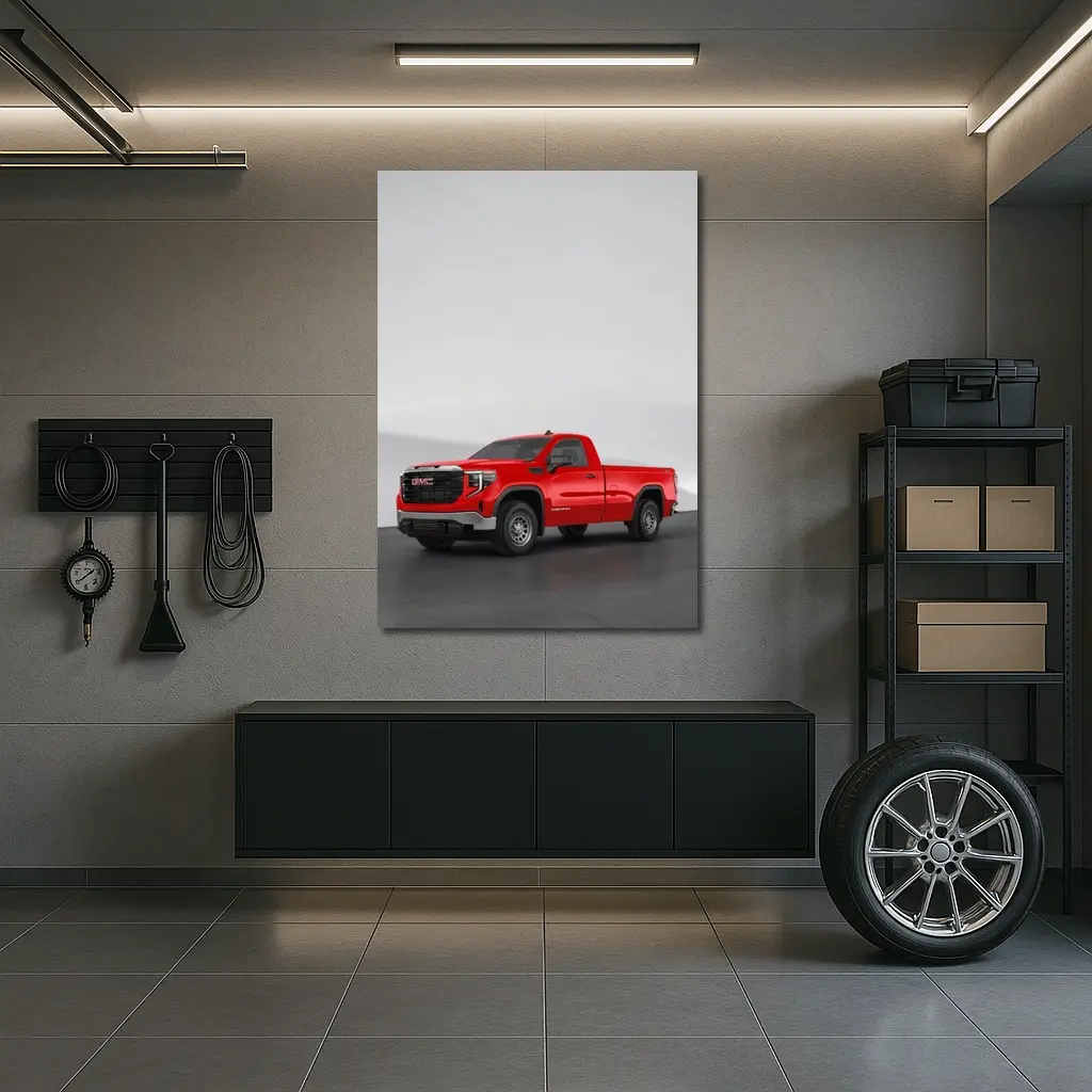 GMC Sierra Red Truck Concrete Wall Background – Wall Art