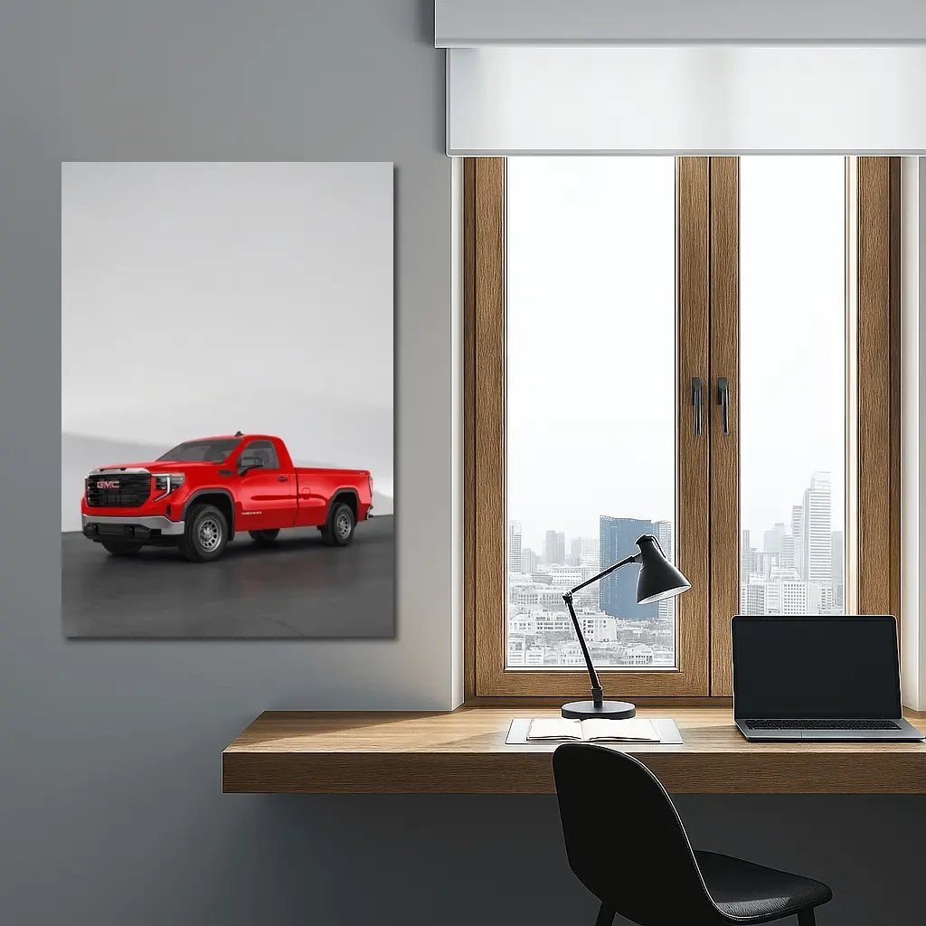 GMC Sierra Red Truck Concrete Wall Background – Wall Art